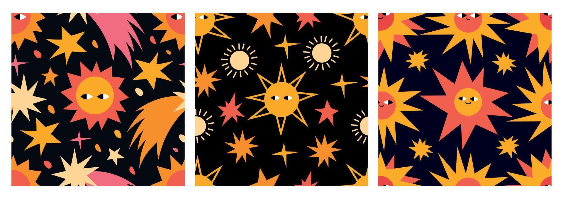 Vibrant Sun and Star Seamless Pattern set. Perfect for vibrant design projects and decor themes. vector