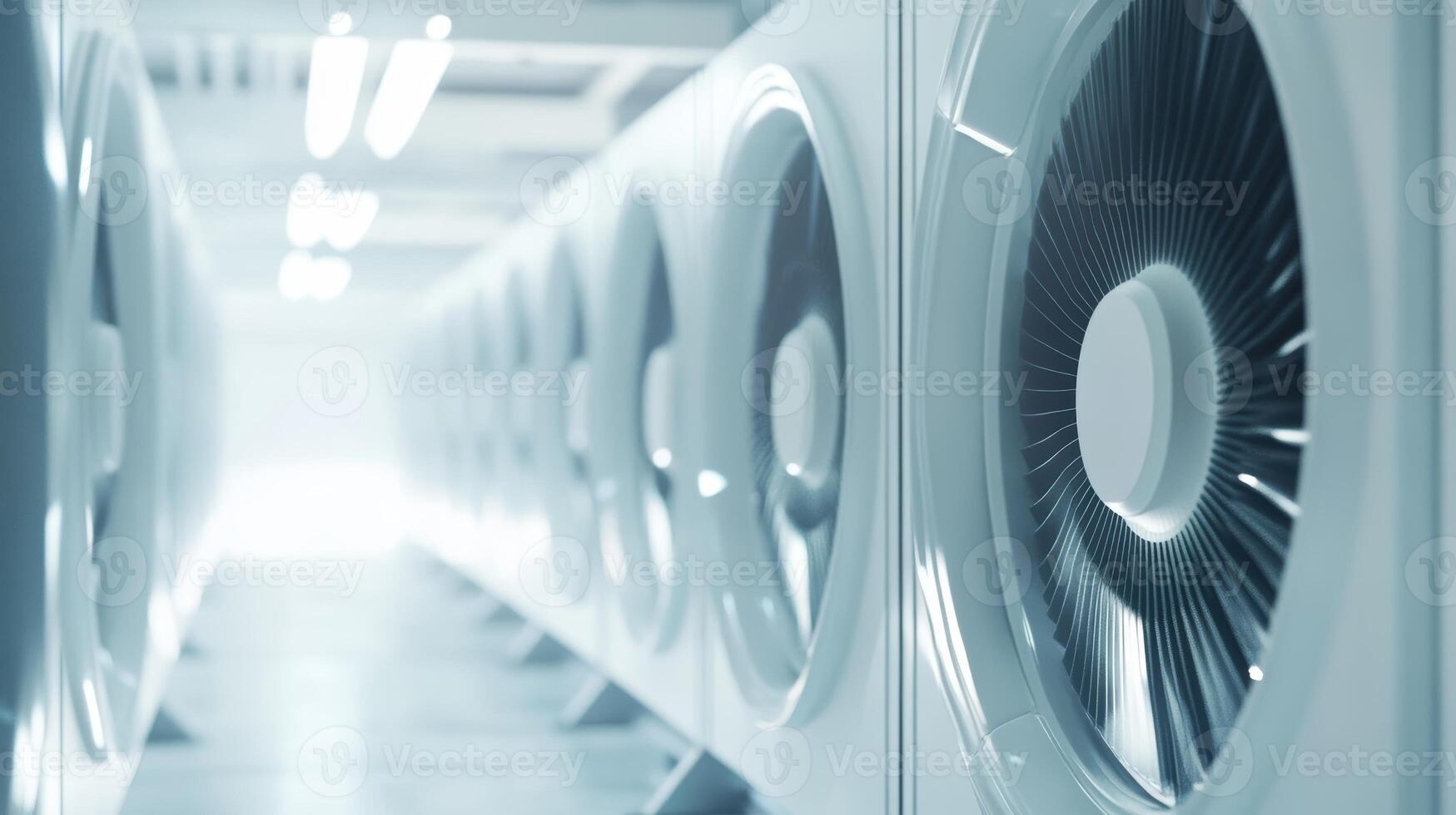Row of industrial fans in a modern cooling facility highlighting technology and efficiency of climate control systems. Infrastructure crypto mining photo