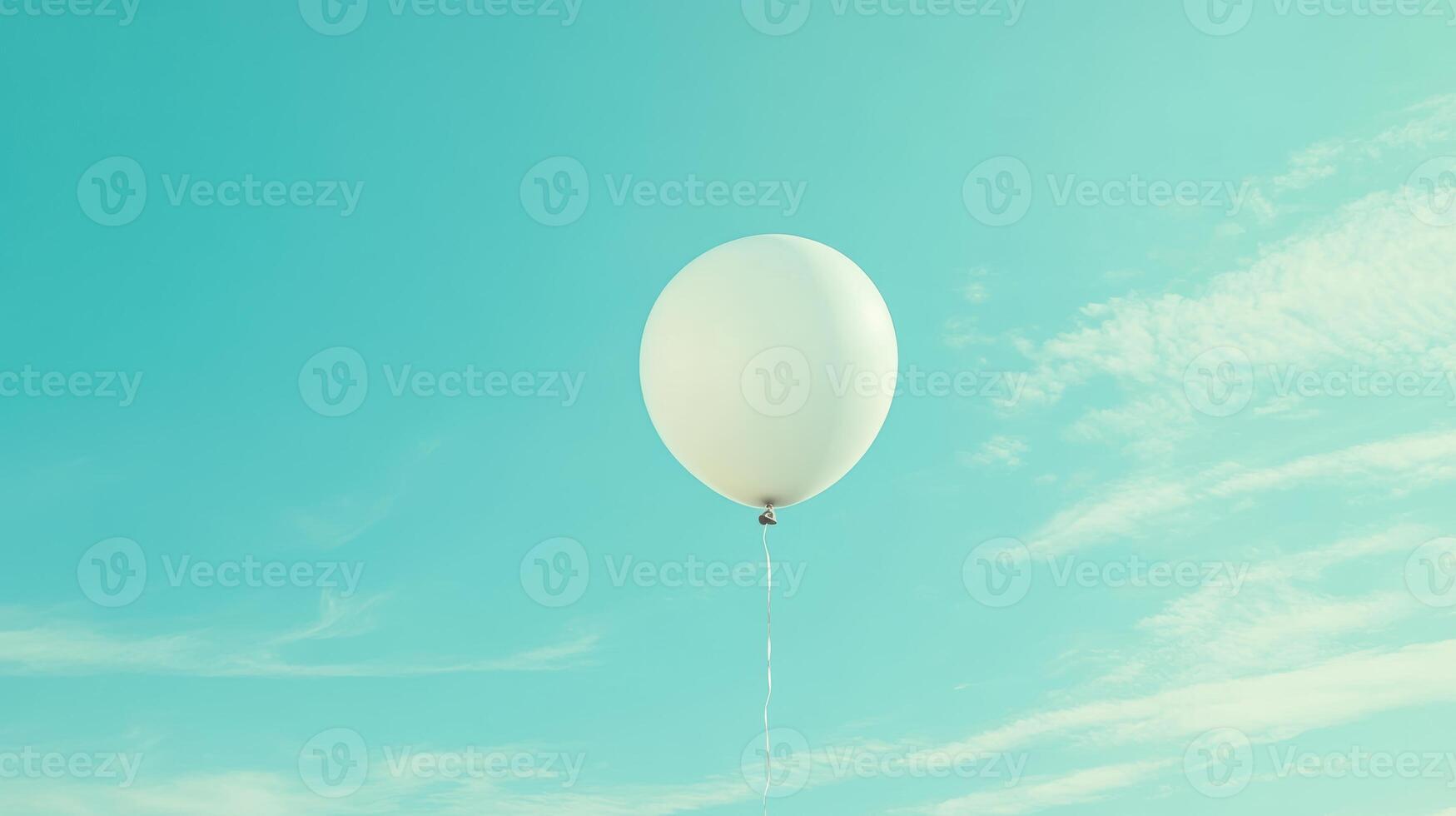 Serene white balloon floating in clear blue sky - minimalist concept for peace and freedom. Symbolism of fresh starts photo