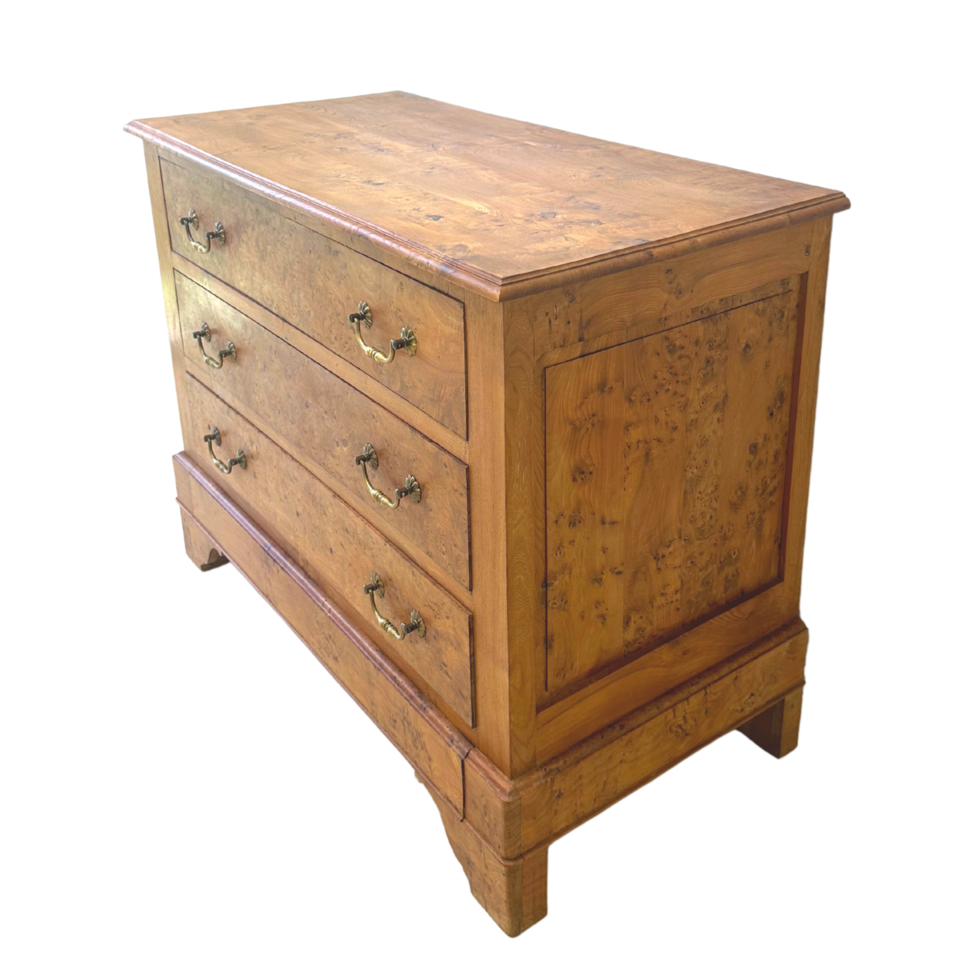 Burlwood Four Drawer Commode Front Right Side png