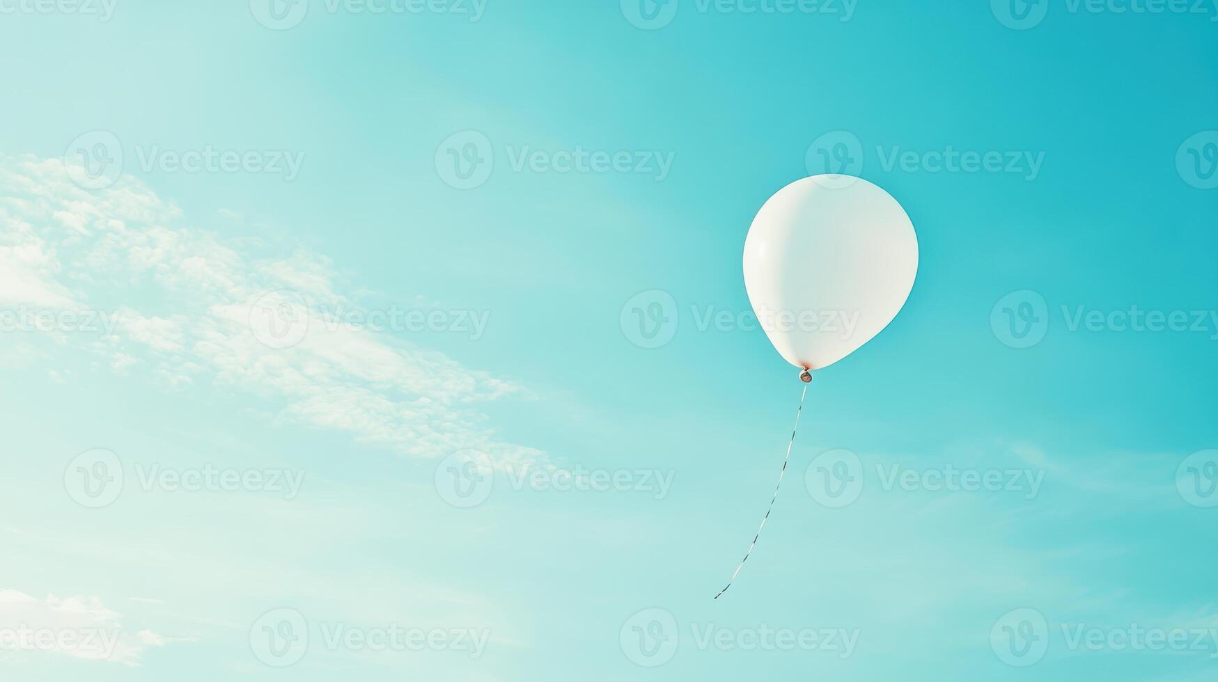 White balloon floating in clear blue sky with wispy clouds. Symbolism of fresh starts photo