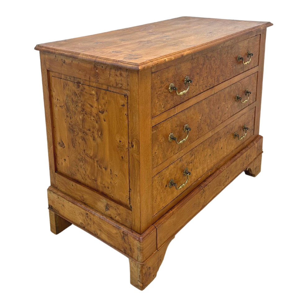 Burlwood Four Drawer Commode Front Left Side png