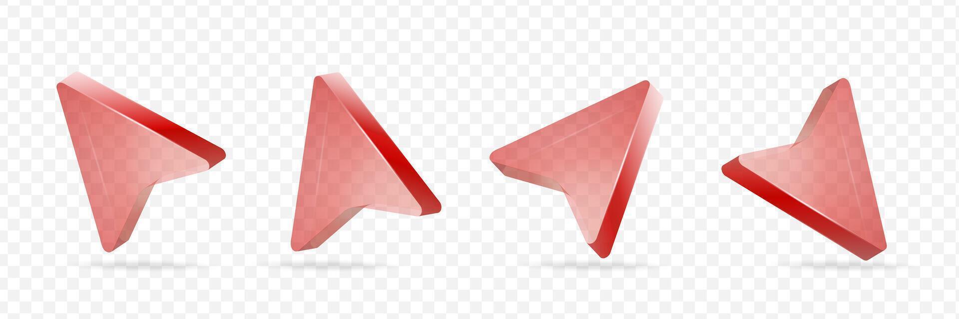 Set of red glass arrows with highlights. vector