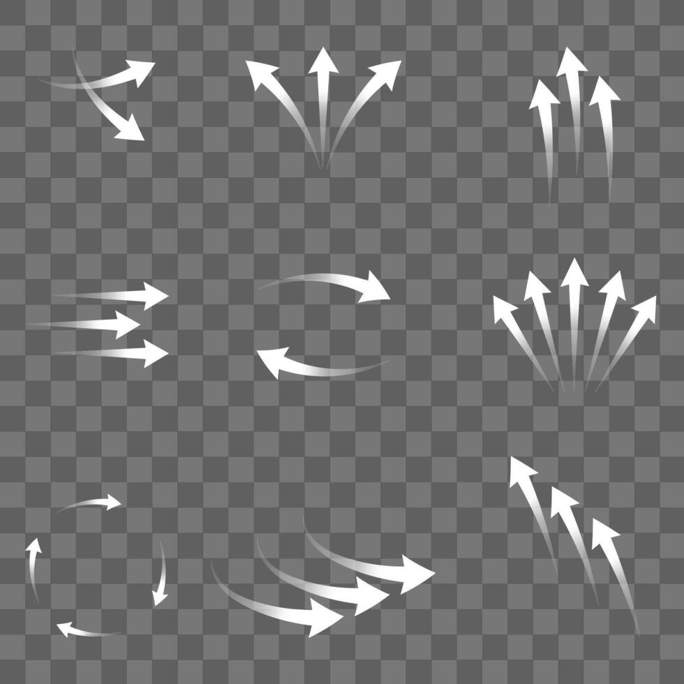 Set of white arrows showing air flow direction, isolated vector
