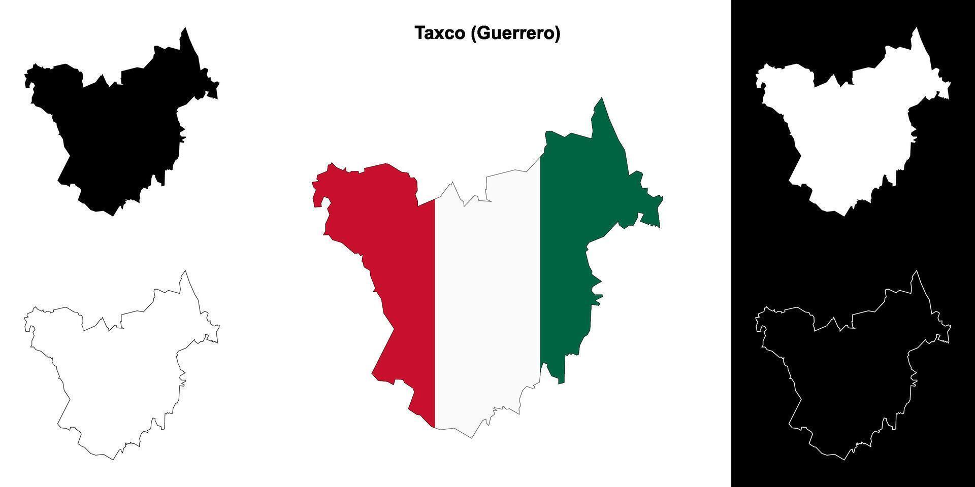 Taxco municipality, Guerrero outline map set vector