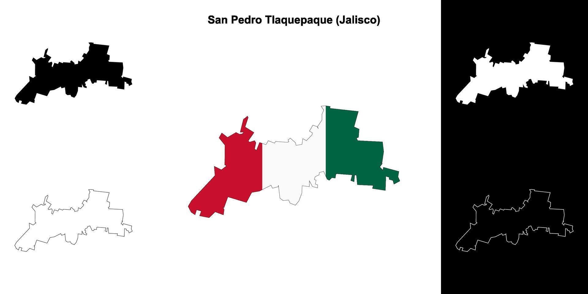 San Pedro Tlaquepaque municipality, Jalisco outline map set vector