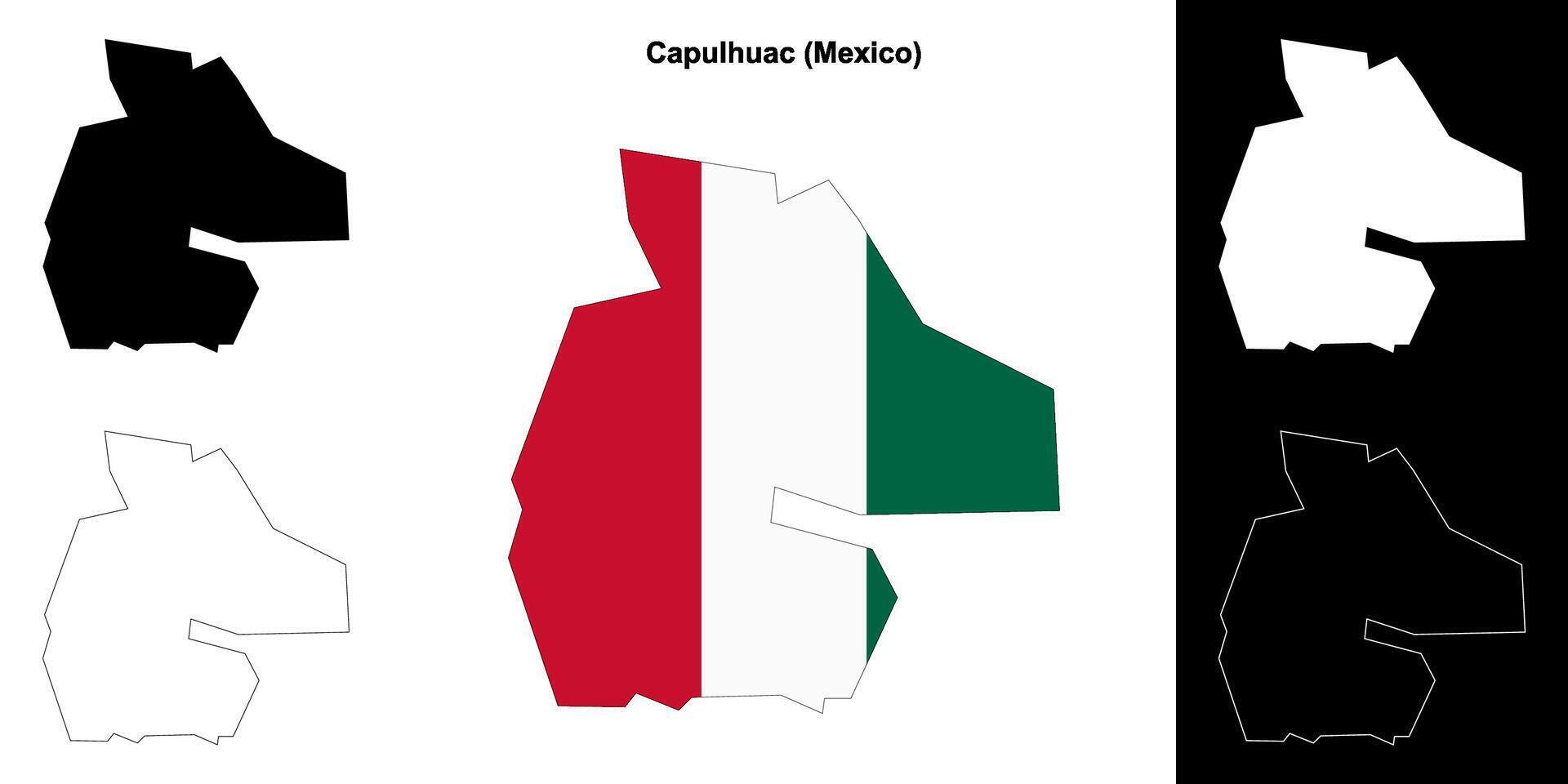 Capulhuac municipality, Mexico outline map set vector