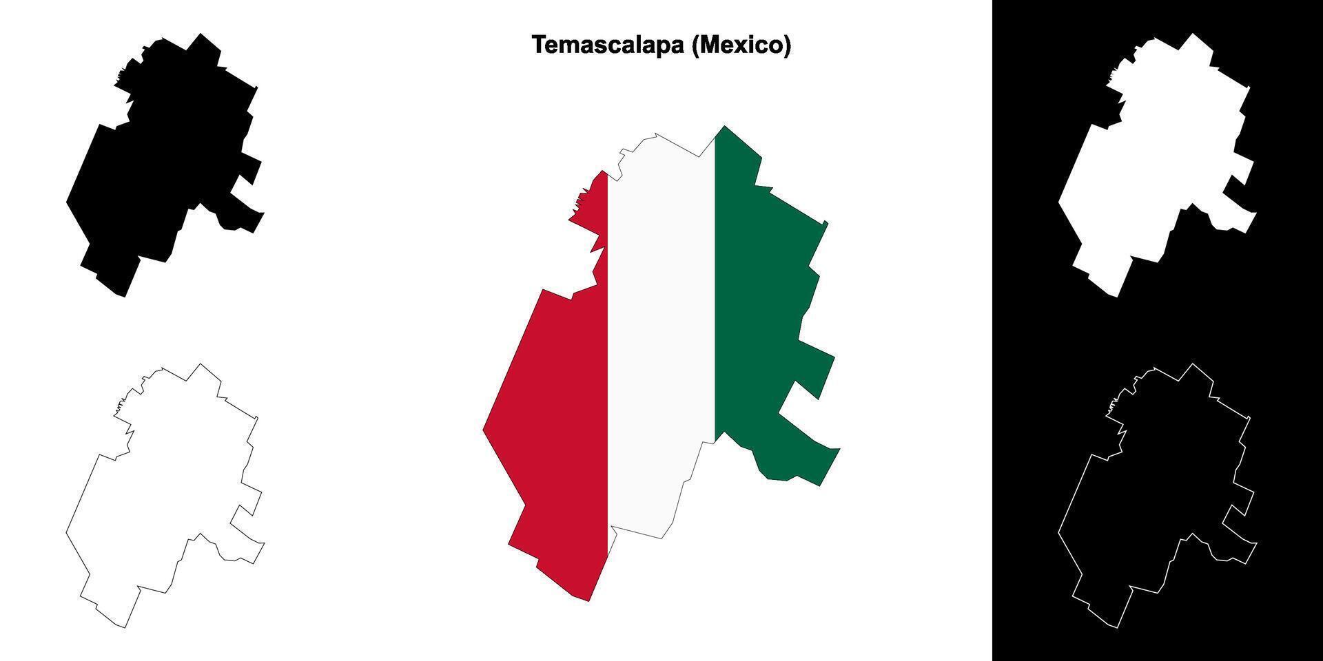 Temascalapa municipality, Mexico outline map set vector