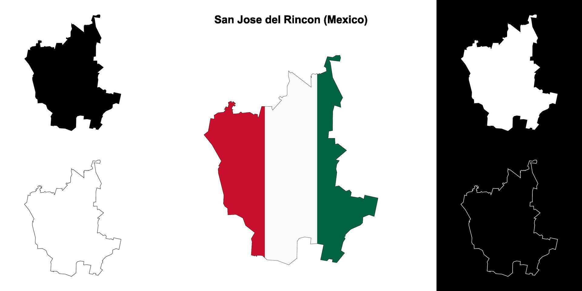 San Jose del Rincon municipality, Mexico outline map set vector