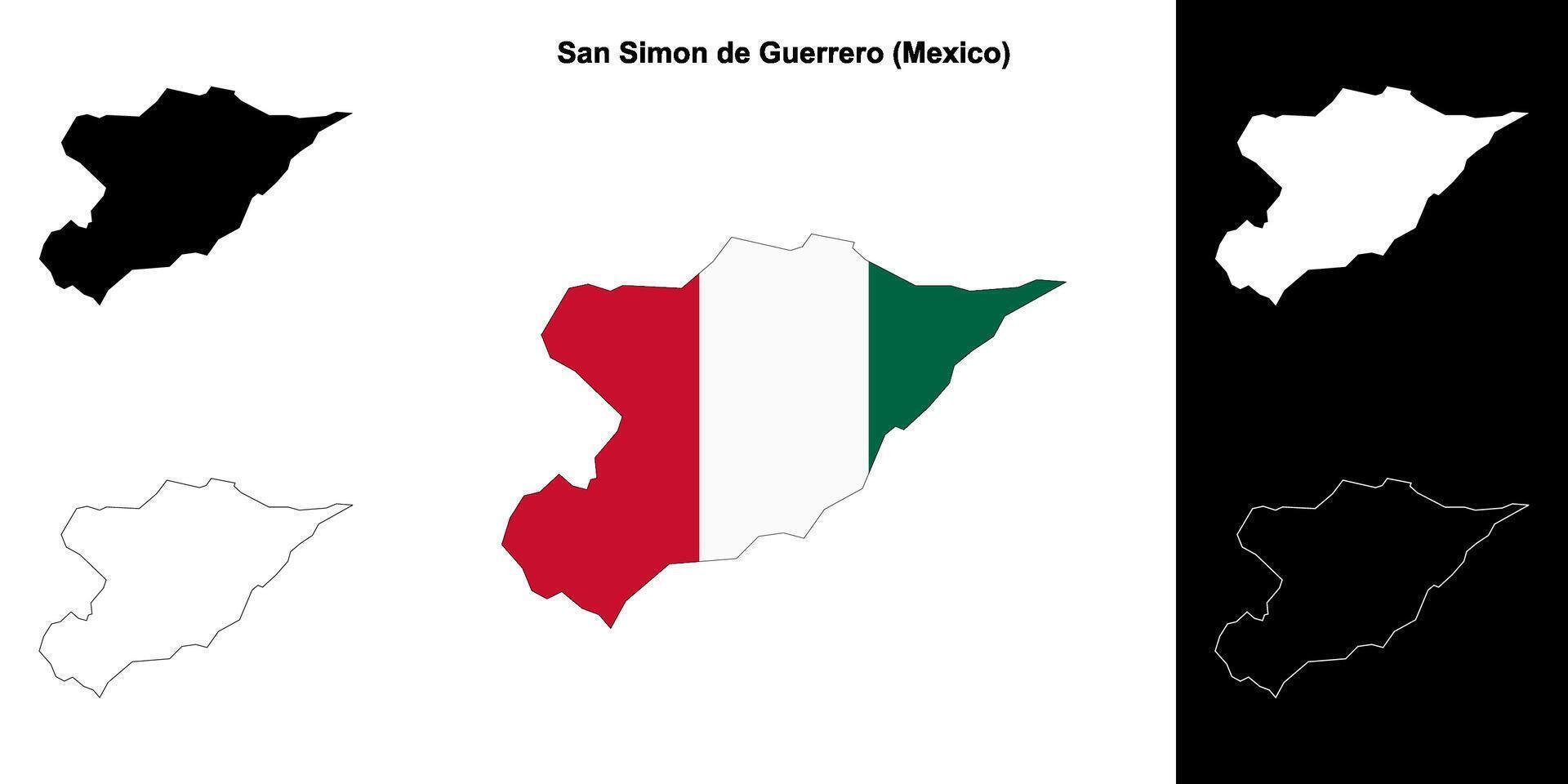 San Simon de Guerrero municipality, Mexico outline map set vector