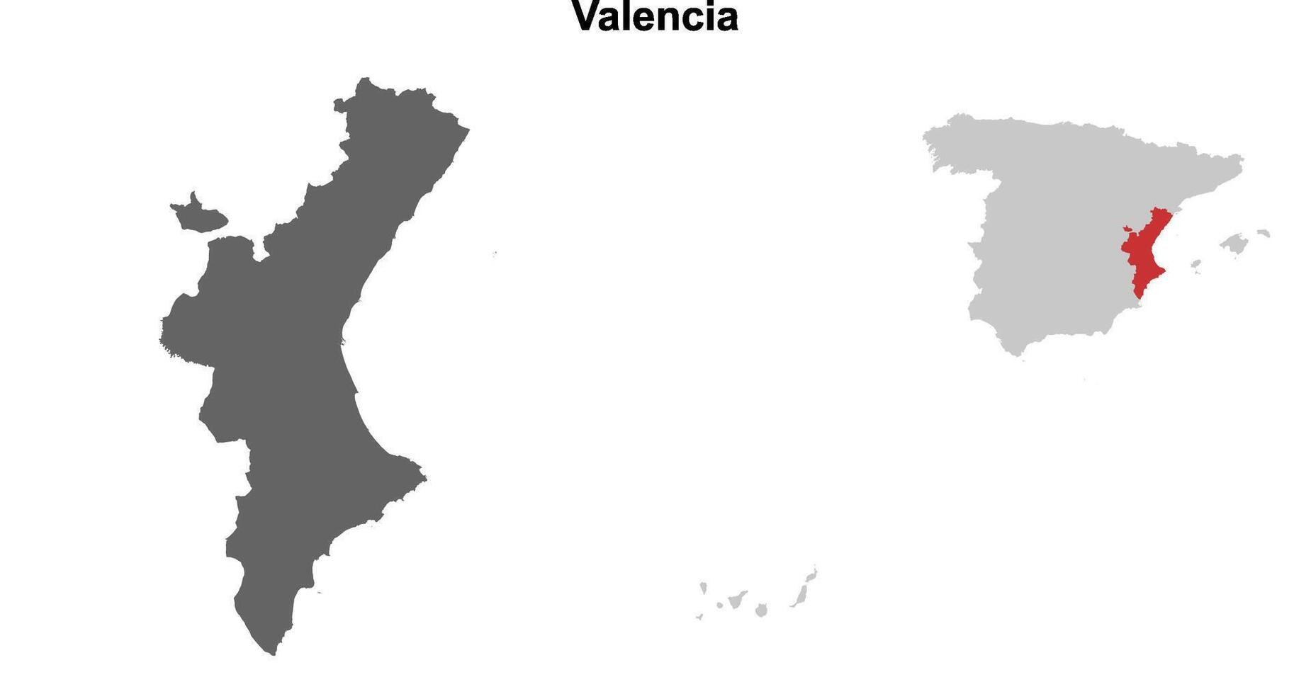 Valencia blank outline map set vector