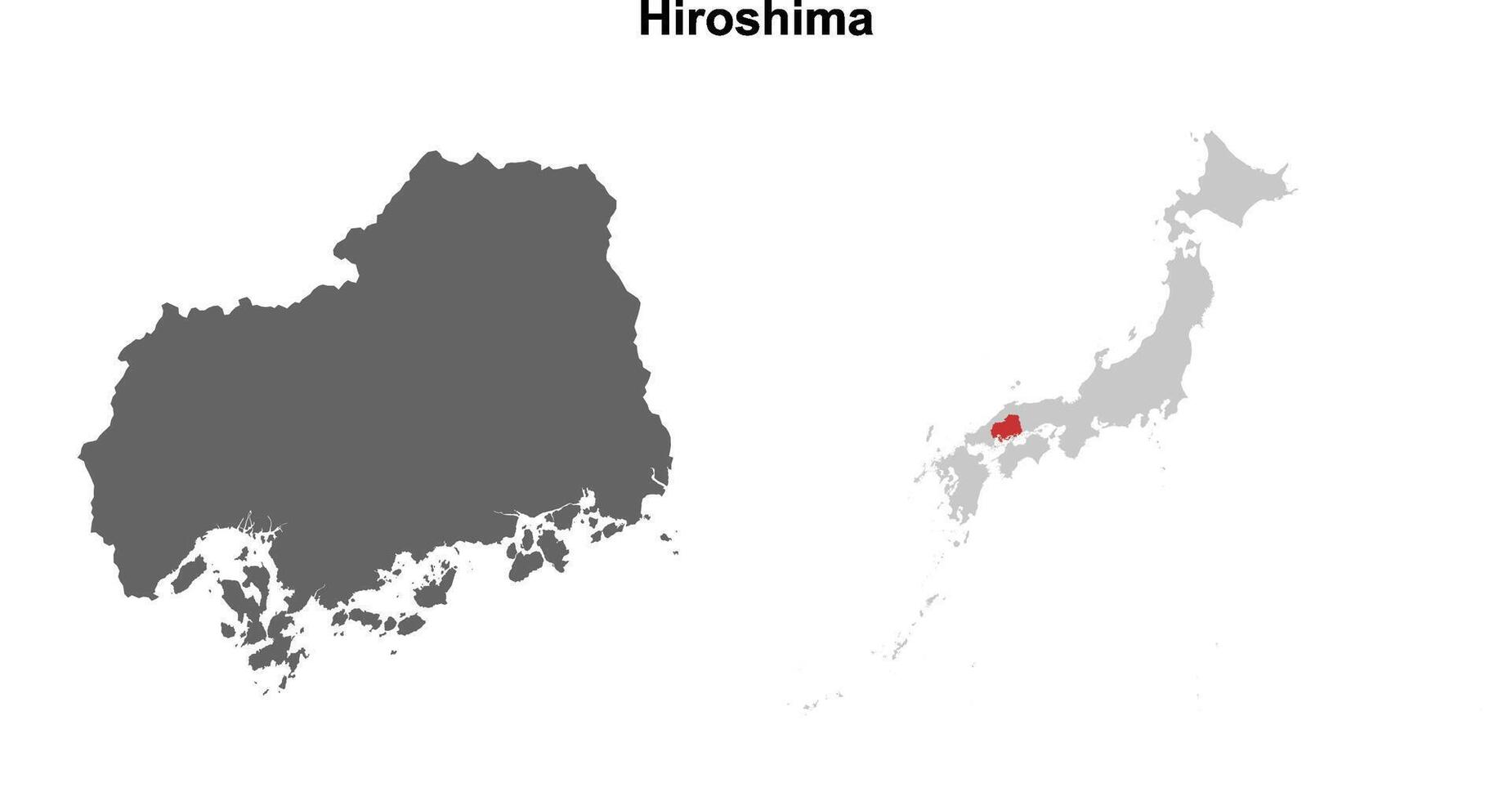 Hiroshima prefecture blank outline map set vector