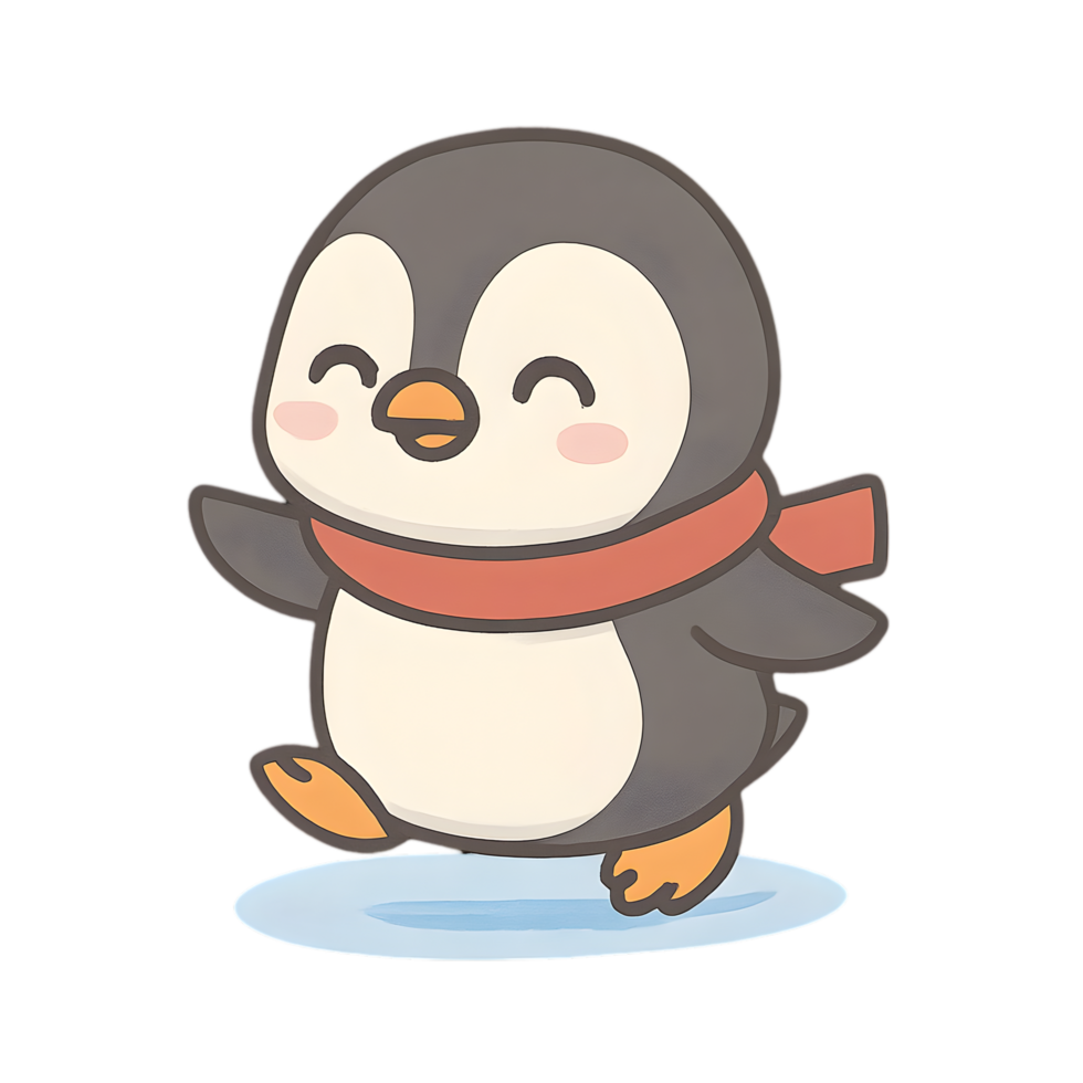 Cute cartoon penguin with scarf transparent background chibi style cheerful vibe fun environment png