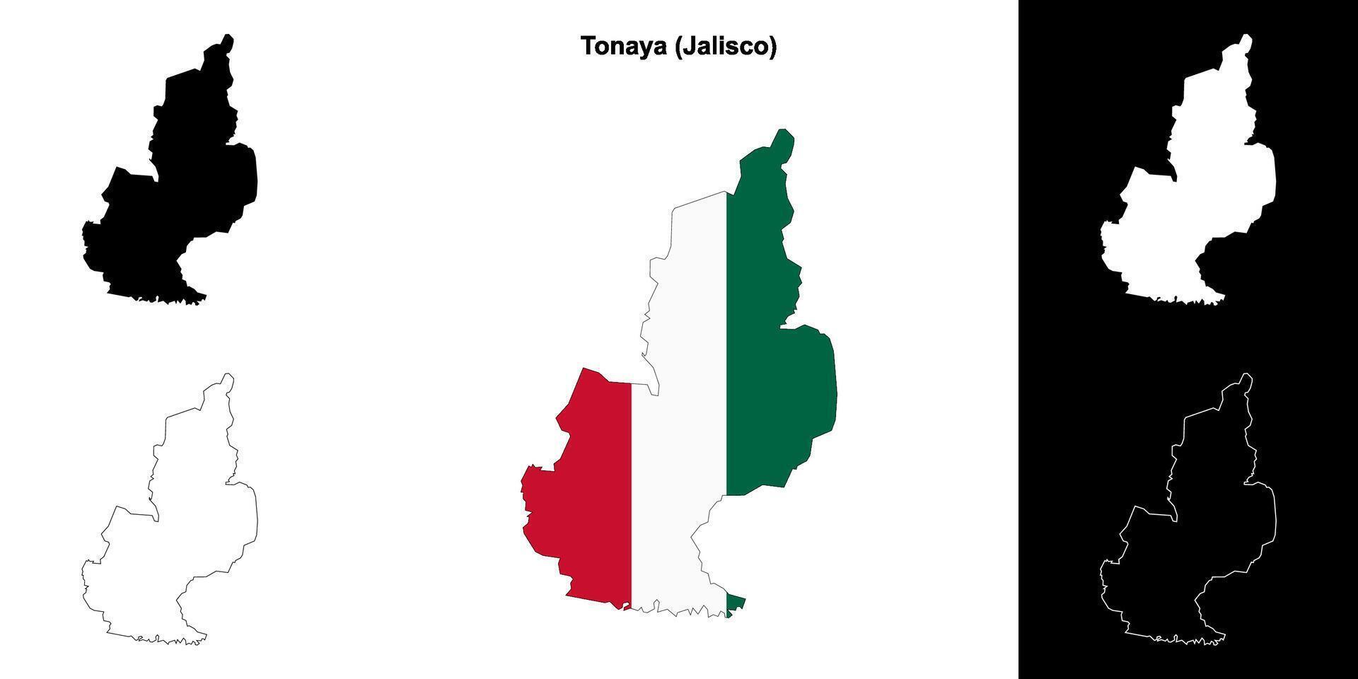 Tonaya municipality, Jalisco outline map set vector