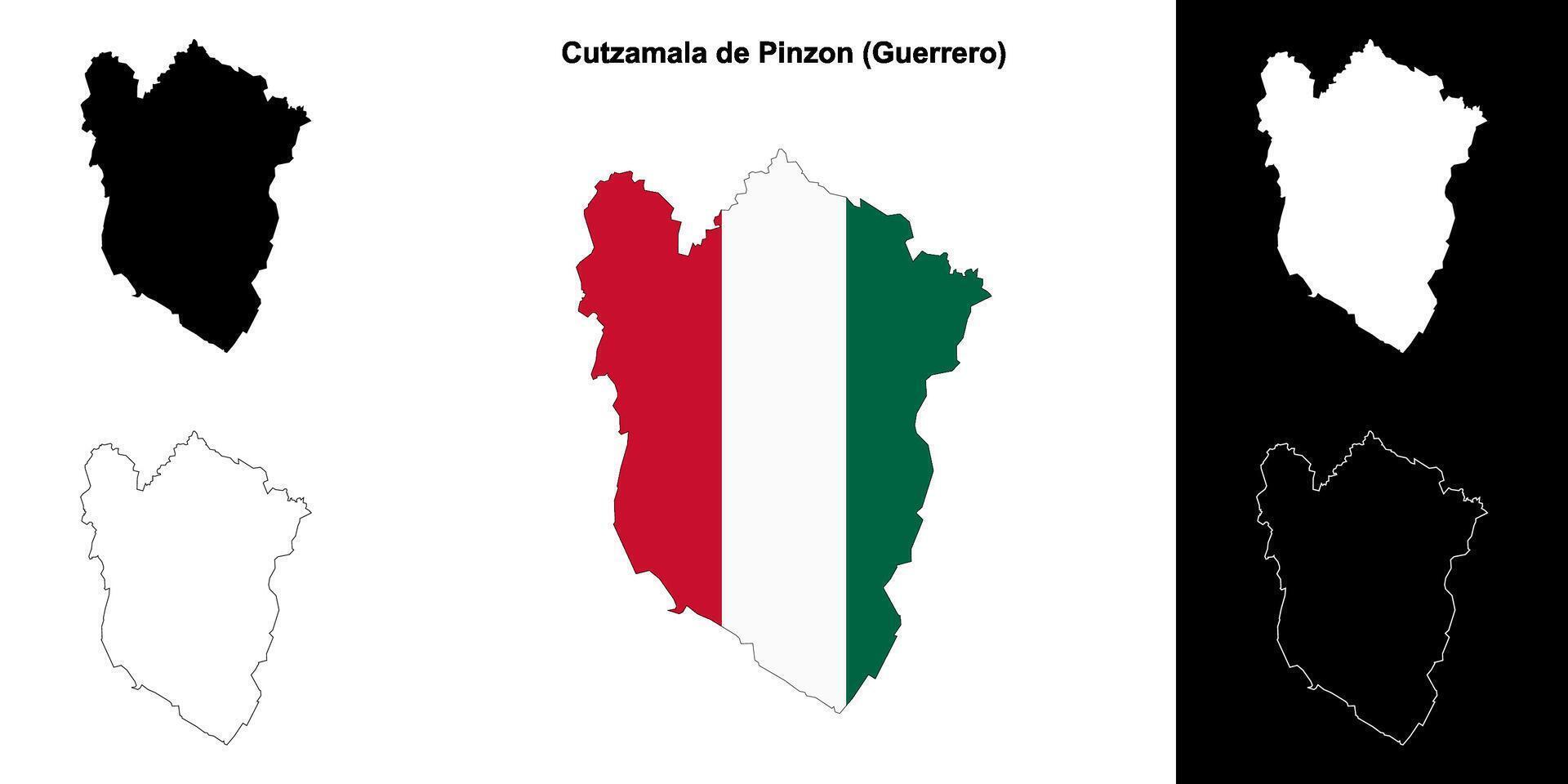 Cutzamala de Pinzon municipality, Guerrero outline map set vector