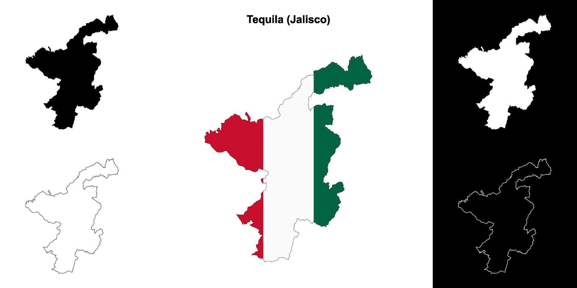 Tequila municipality, Jalisco outline map set vector