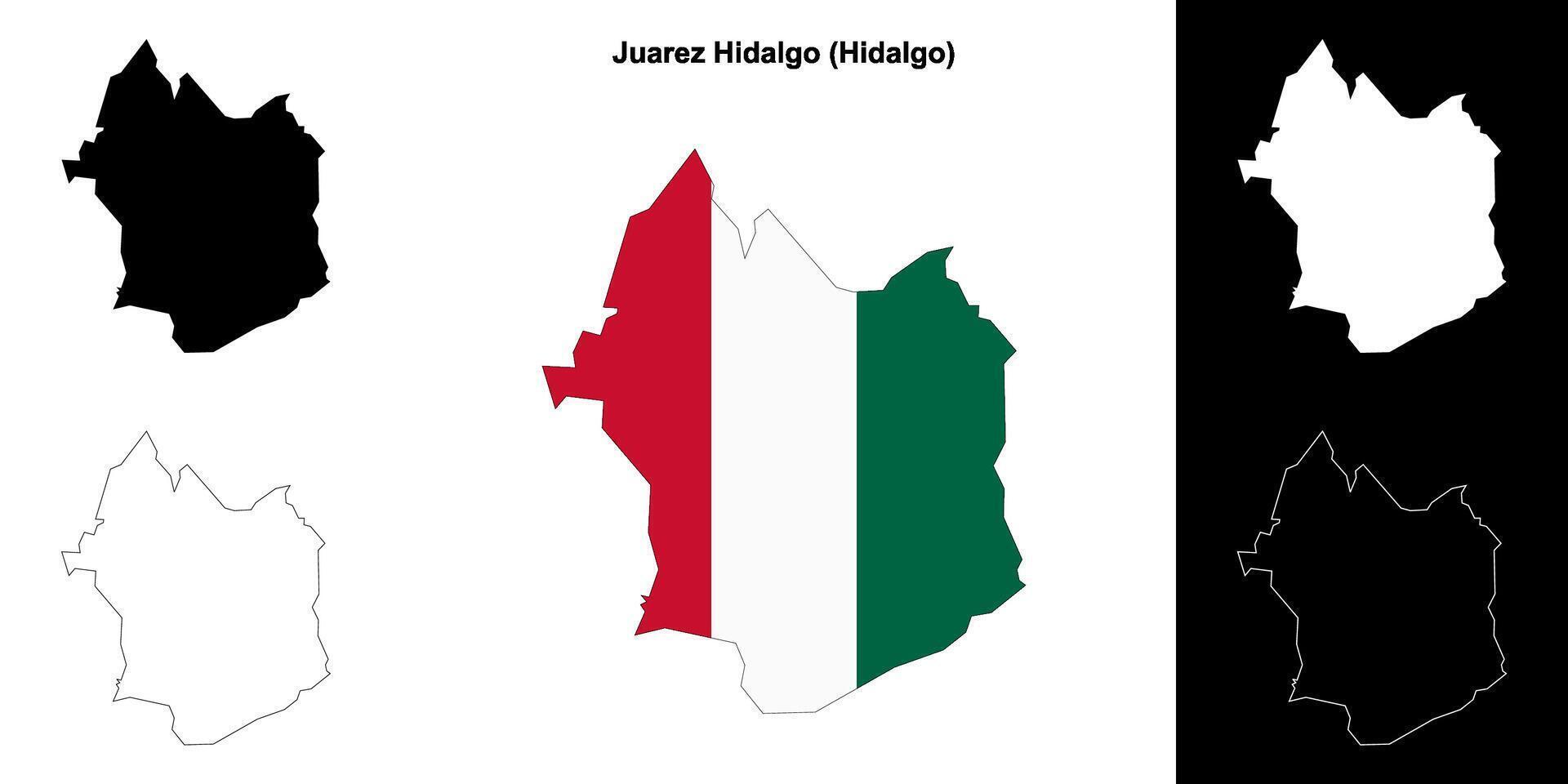 Juarez Hidalgo municipality, Hidalgo outline map set vector