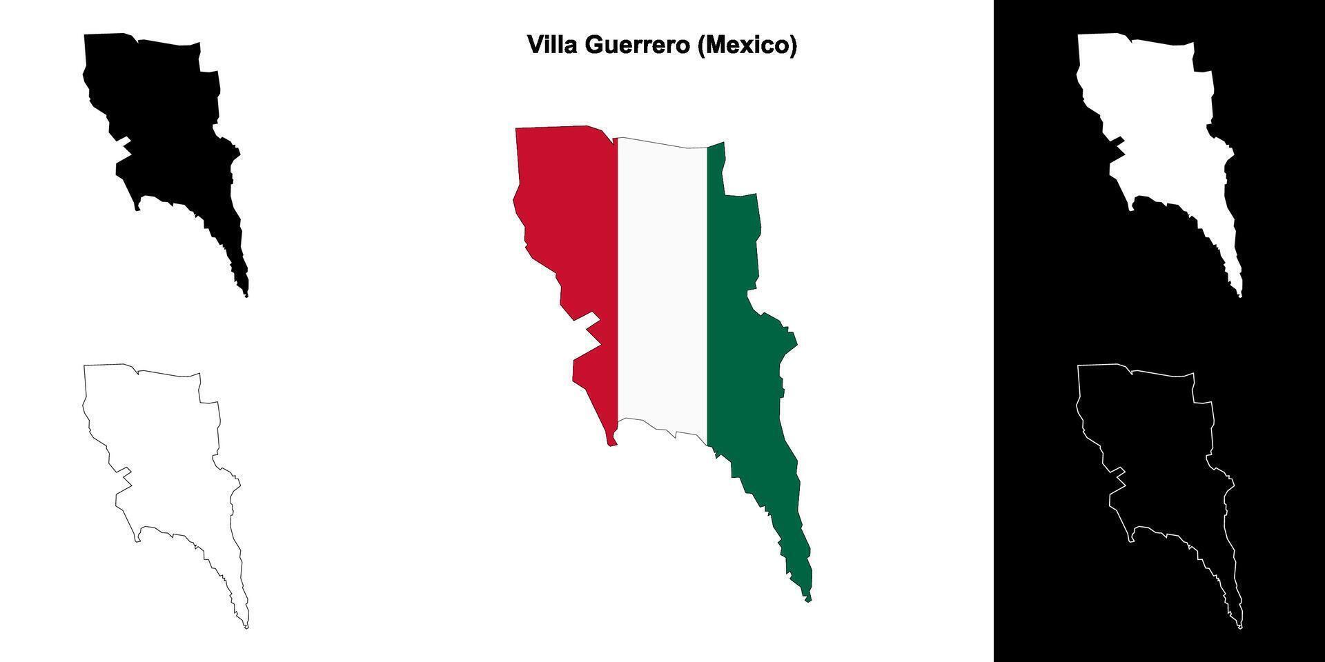 Villa Guerrero municipality, Mexico outline map set vector