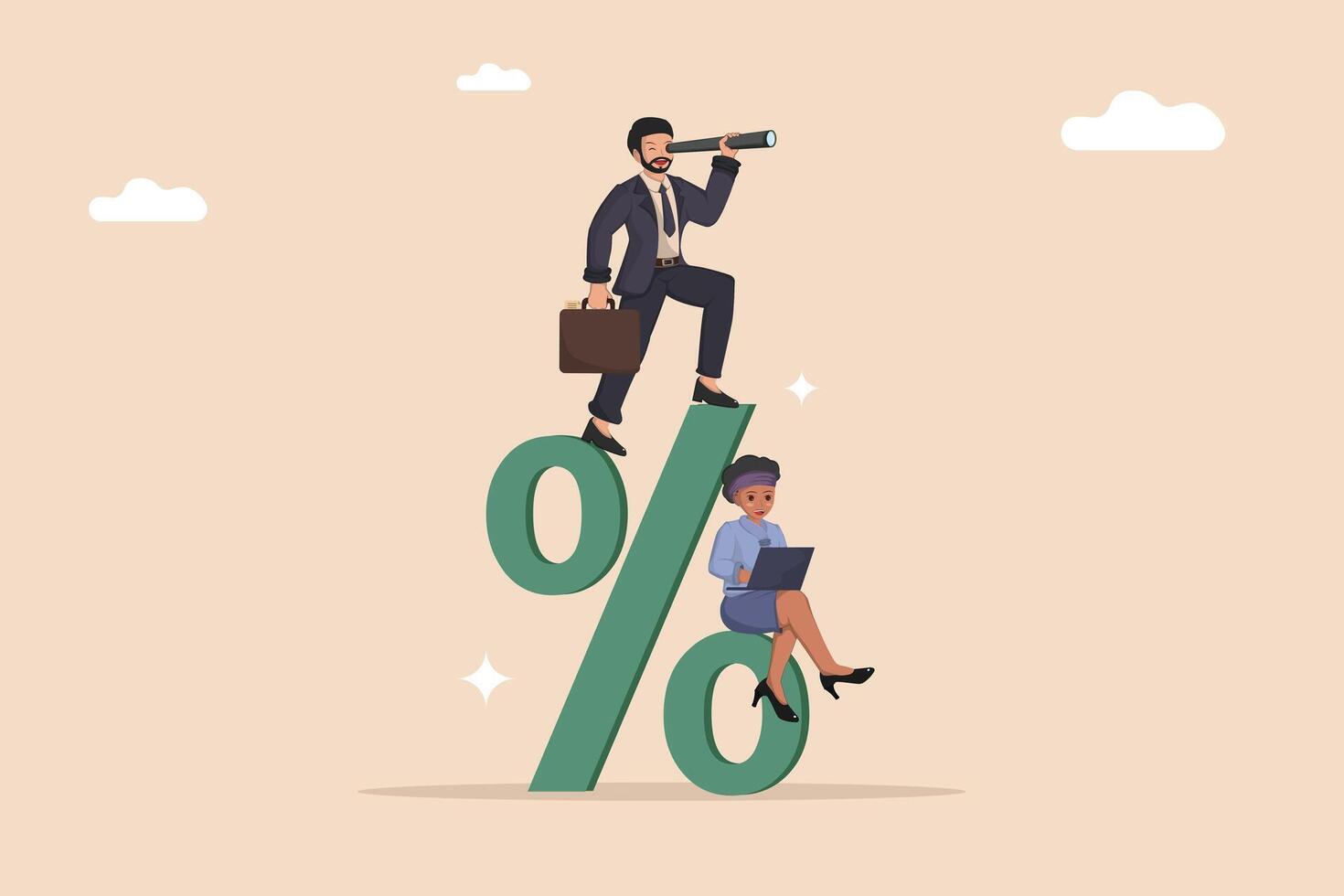 Business People Analyzing Investment Opportunities and Financial Growth with Percentage Symbol Concept Illustration vector