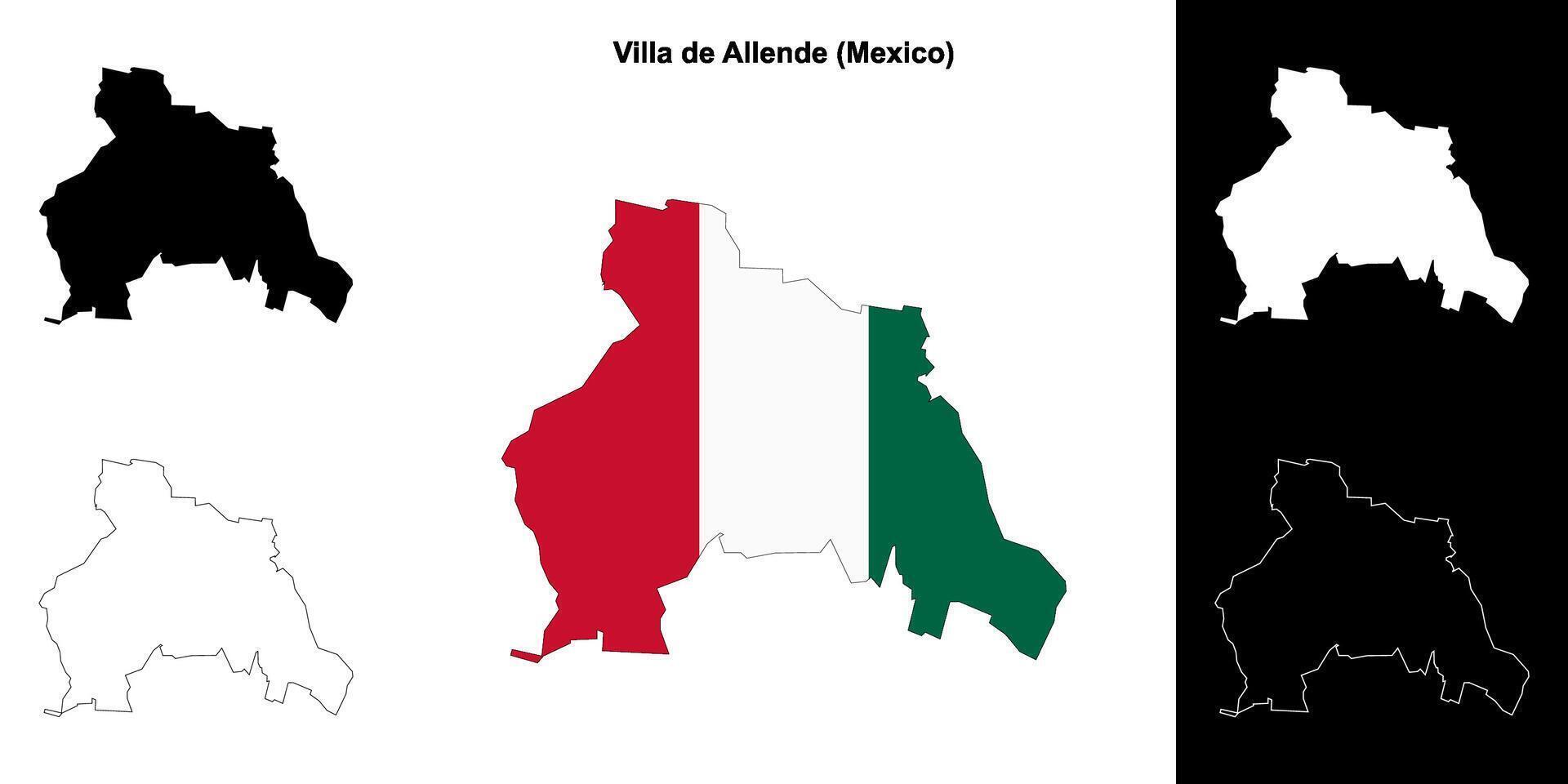Villa de Allende municipality, Mexico outline map set vector