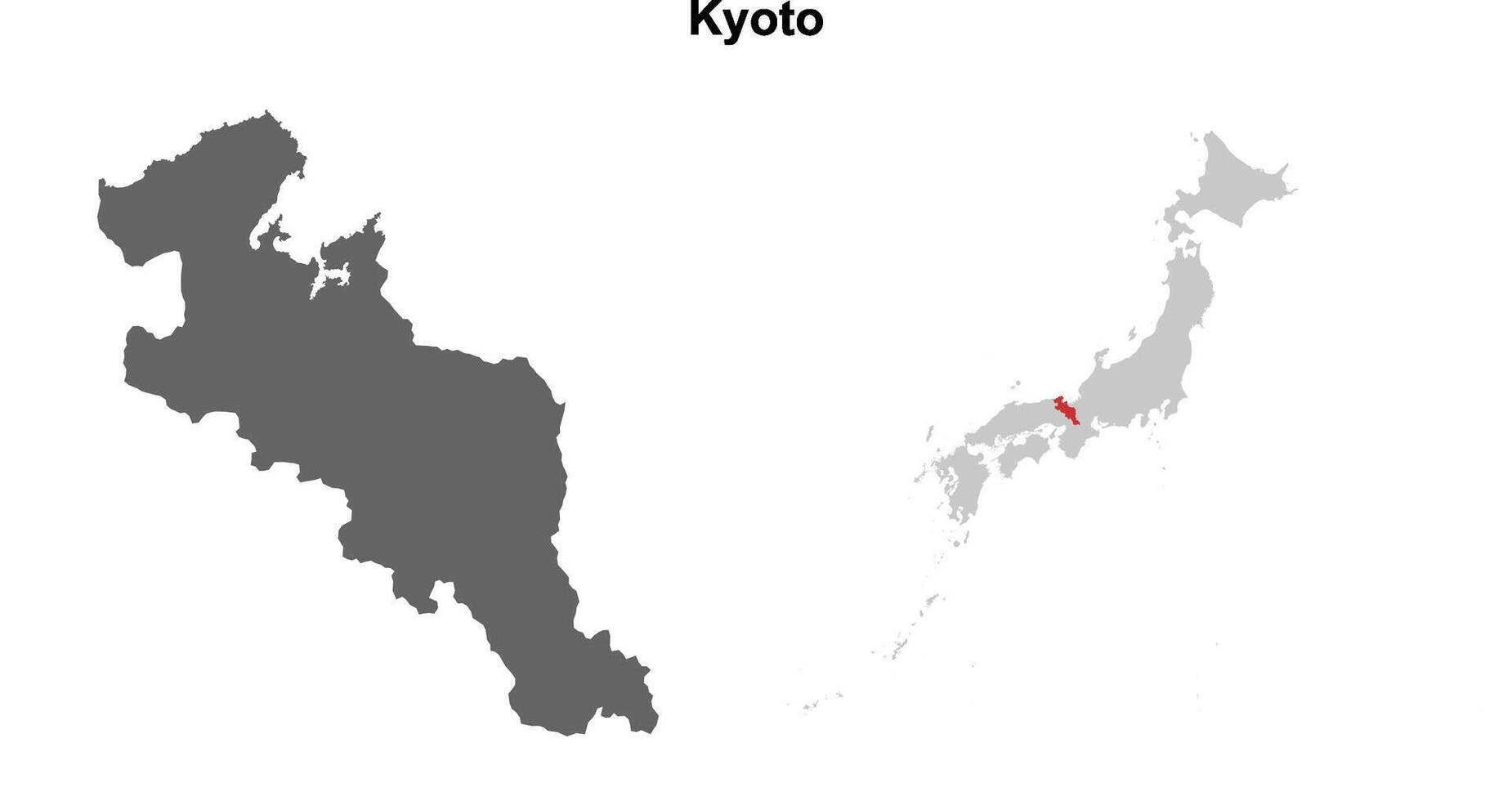 Kyoto prefecture blank outline map set vector