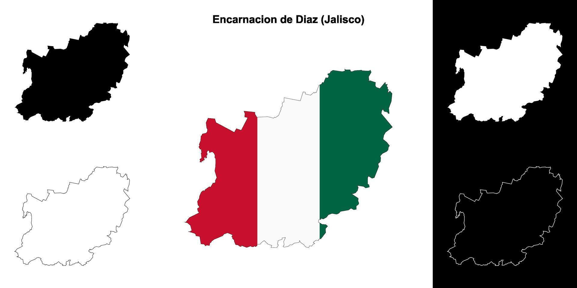 Encarnacion de Diaz municipality, Jalisco outline map set vector