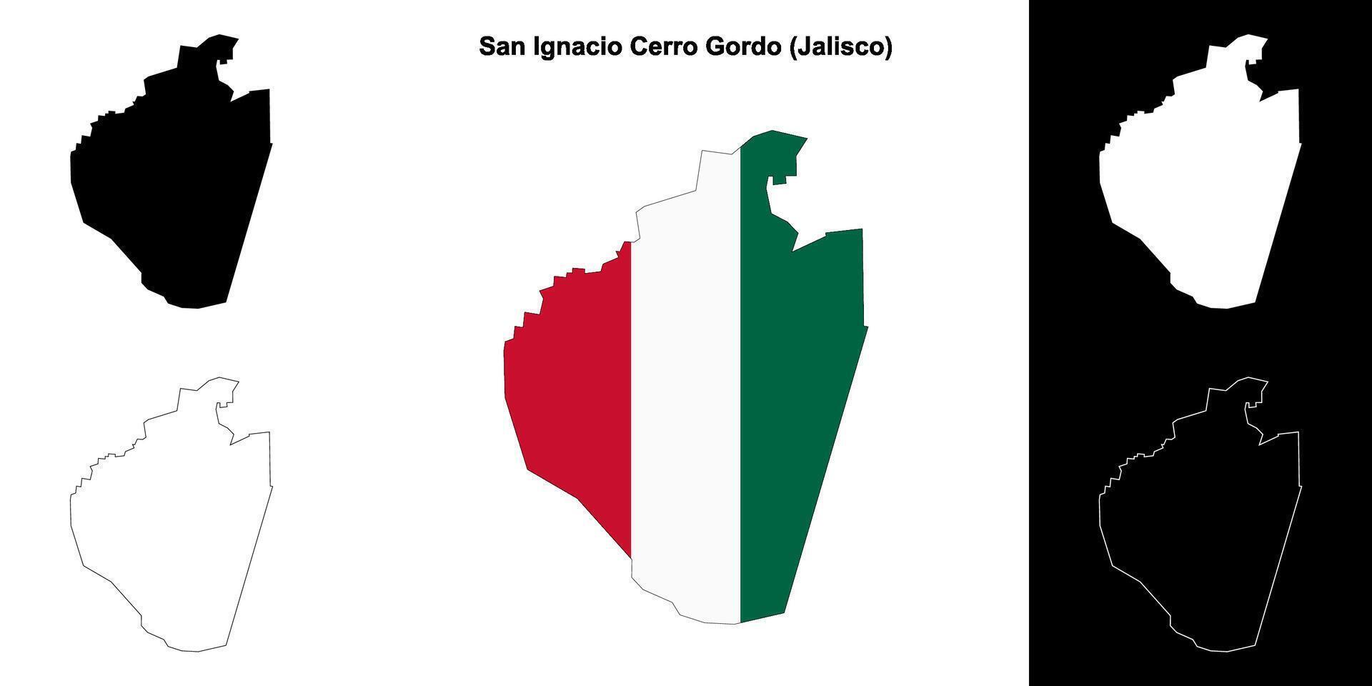 San Ignacio Cerro Gordo municipality, Jalisco outline map set vector