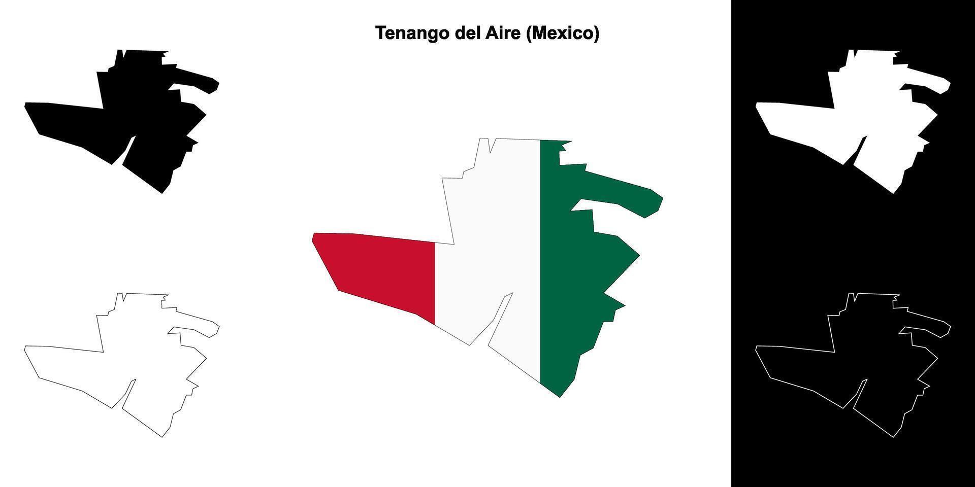 Tenango del Aire municipality, Mexico outline map set vector