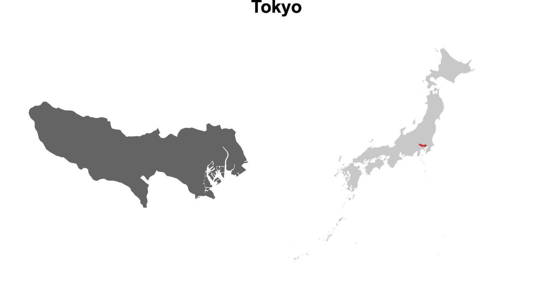 Tokyo prefecture blank outline map set vector