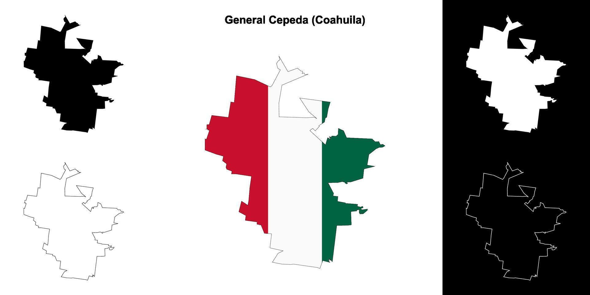 General Cepeda municipality, Coahuila outline map set vector
