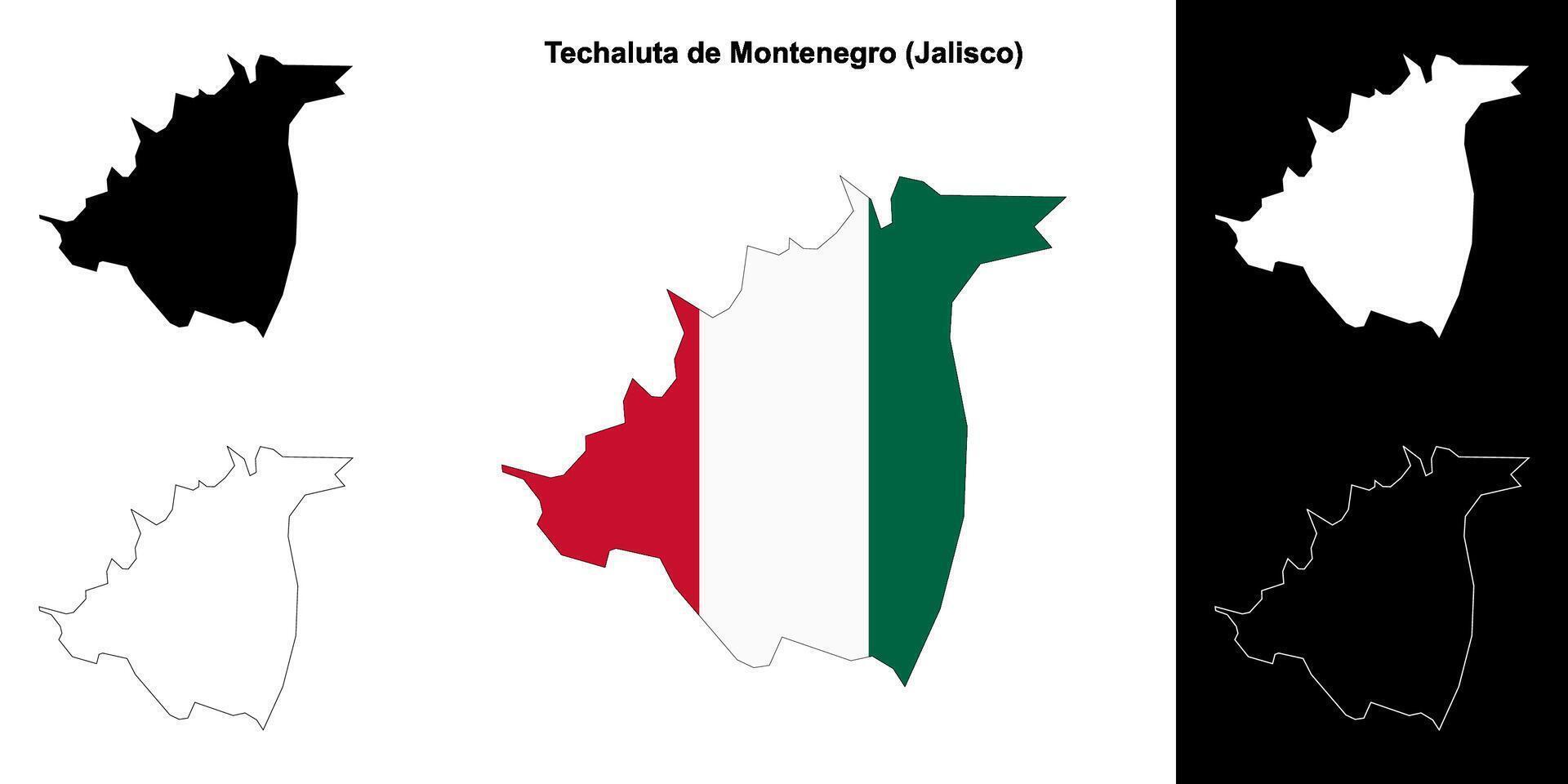 Techaluta de Montenegro municipality, Jalisco outline map set vector