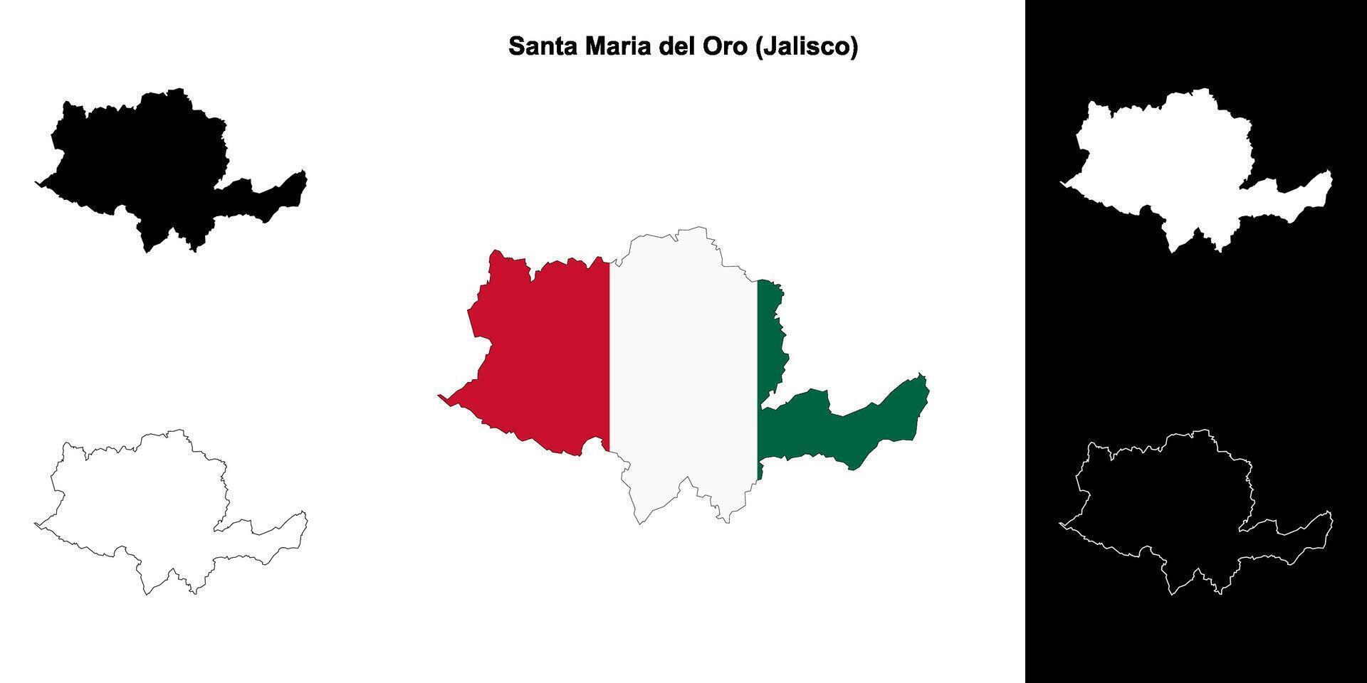 Santa Maria del Oro municipality, Jalisco outline map set vector
