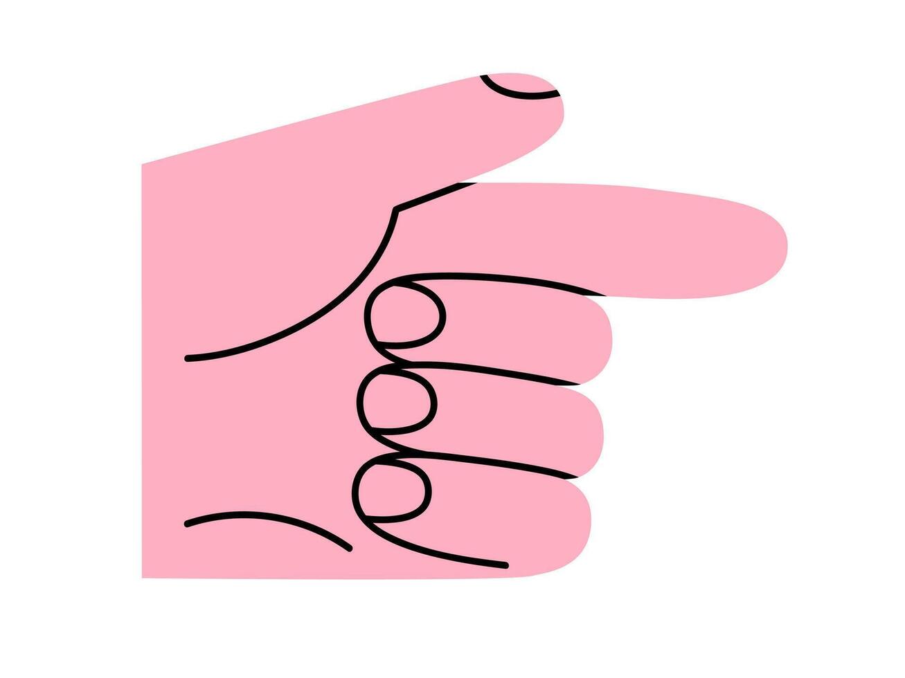 Hand drawn cute cartoon illustration of finger point hand gesture. Flat showing arm sign doodle. Direction sticker. Choice focus symbol. Indicate to target icon. Isolated. vector