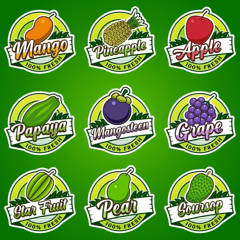 set of label logo bundles for fruits with additional text vector