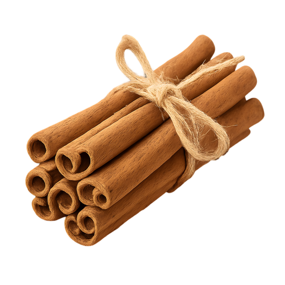 Transparent background of realistic cinnamon stick bundle with twine nature scene close-up aromatic appeal png