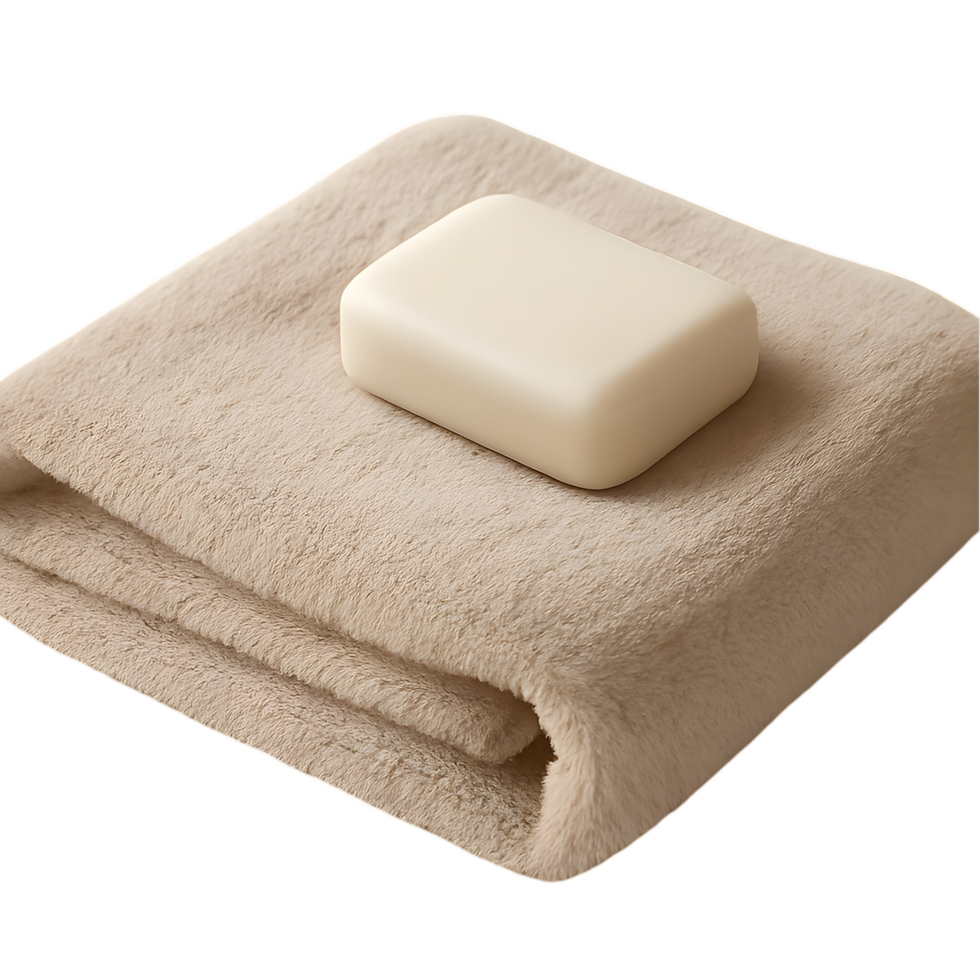 Transparent background of folded bath towel with soap in serene setting minimalist home environment for relaxation png