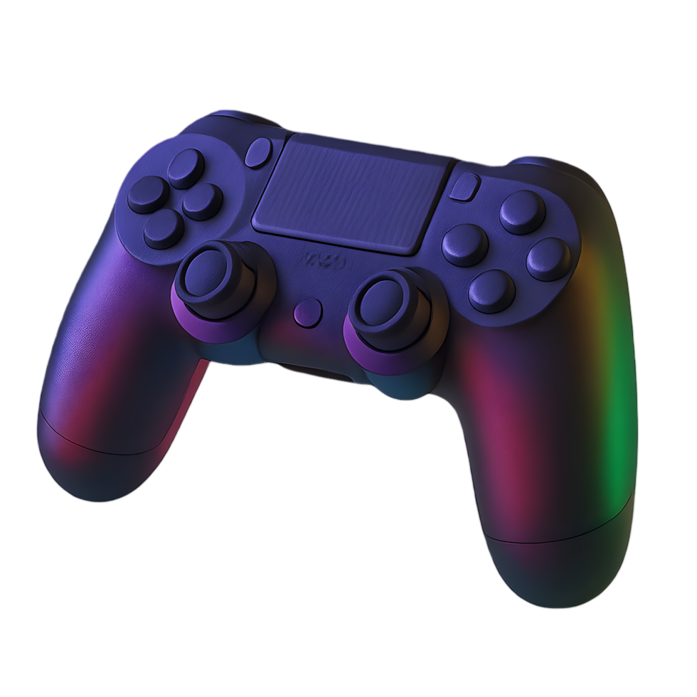 Dynamic gaming controller transparent background high resolution photorealistic realistic object in colorful light png