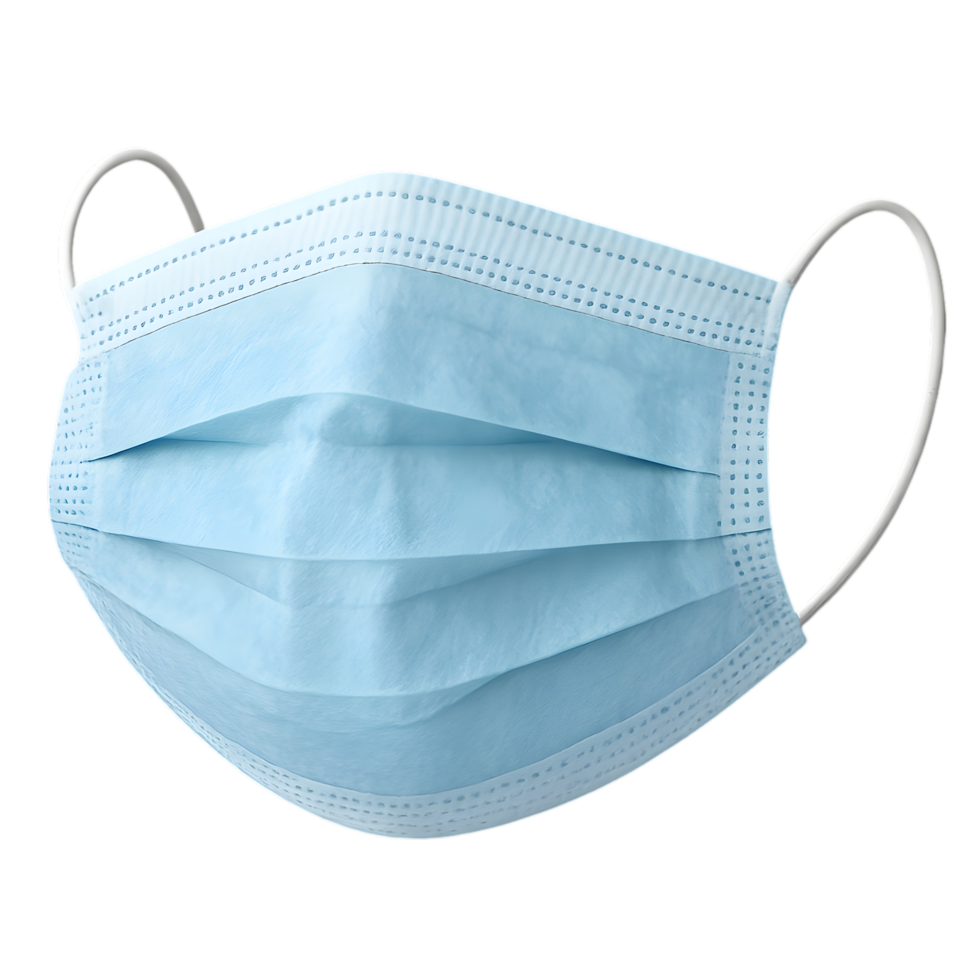Realistic surgical face mask with transparent background healthcare setting product image clean environment close-up viewpoint png