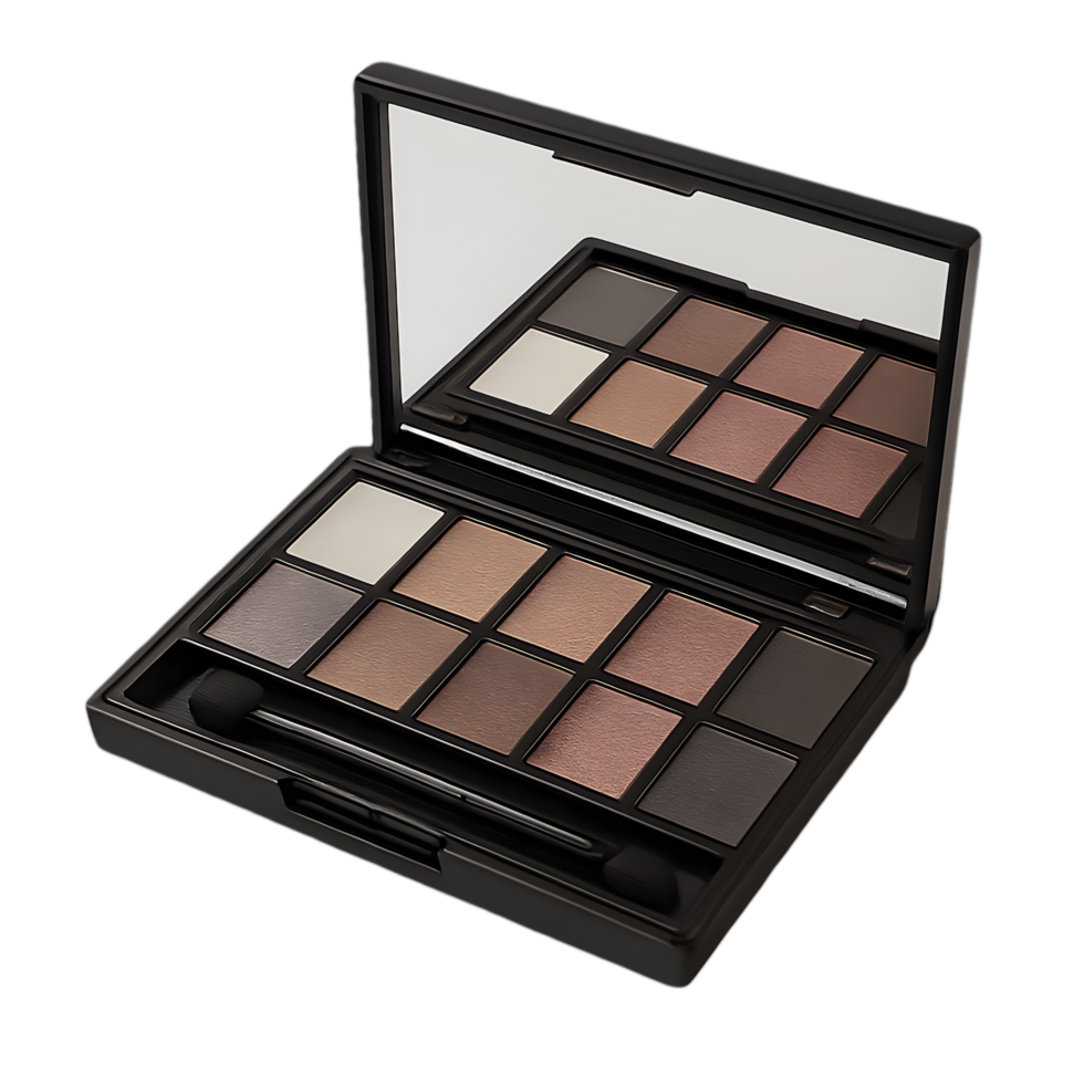Cosmetic eyeshadow palette with transparent background makeup display beauty shop close-up view aesthetic appeal png