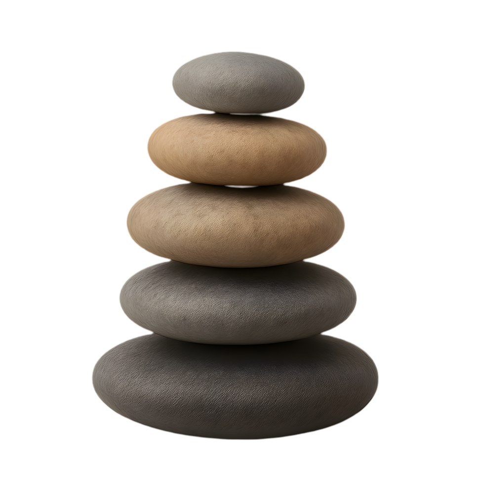 Transparent background of realistic stacked pebble stones in nature serene environment close-up view png