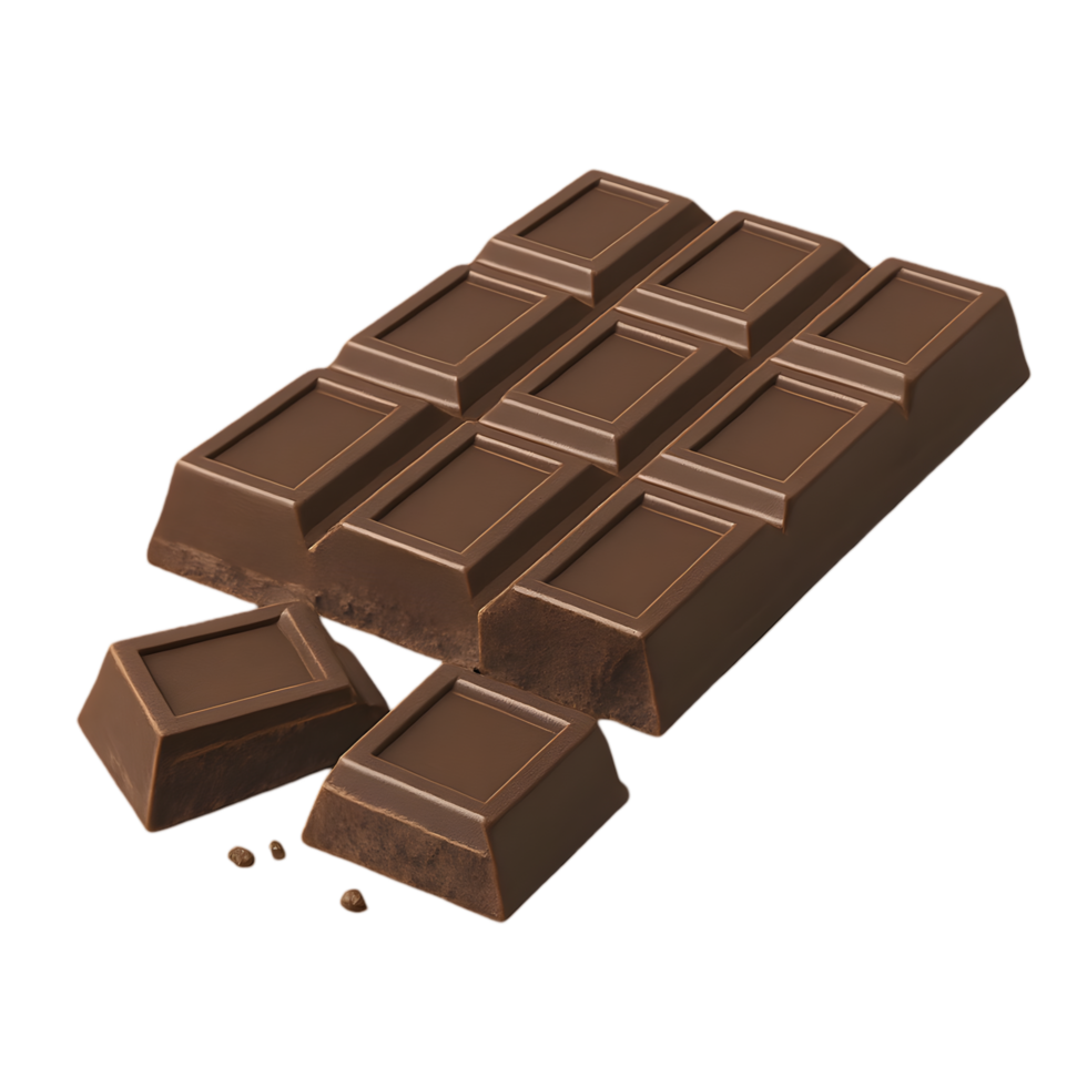 Delicious dark chocolate bar isolated object high resolution photorealistic transparent background realistic item png