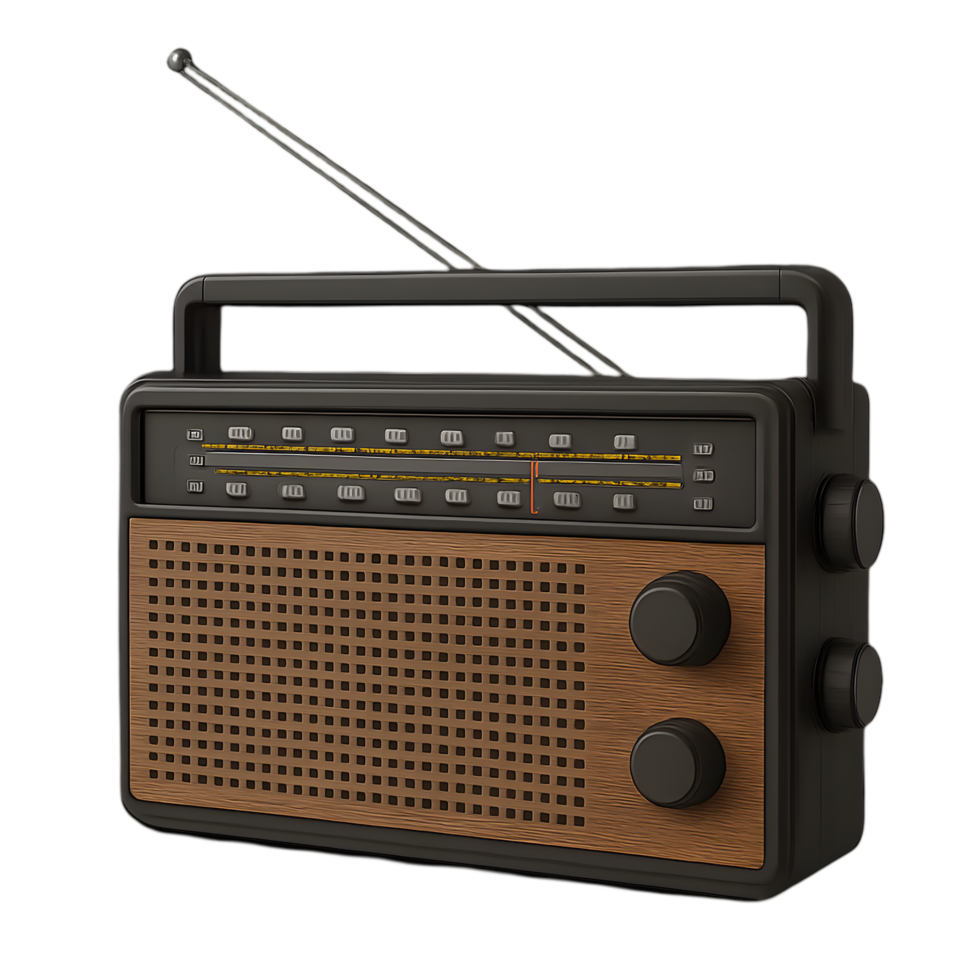 Vintage radio with antenna transparent background retro design studio setting close-up view nostalgic concept png