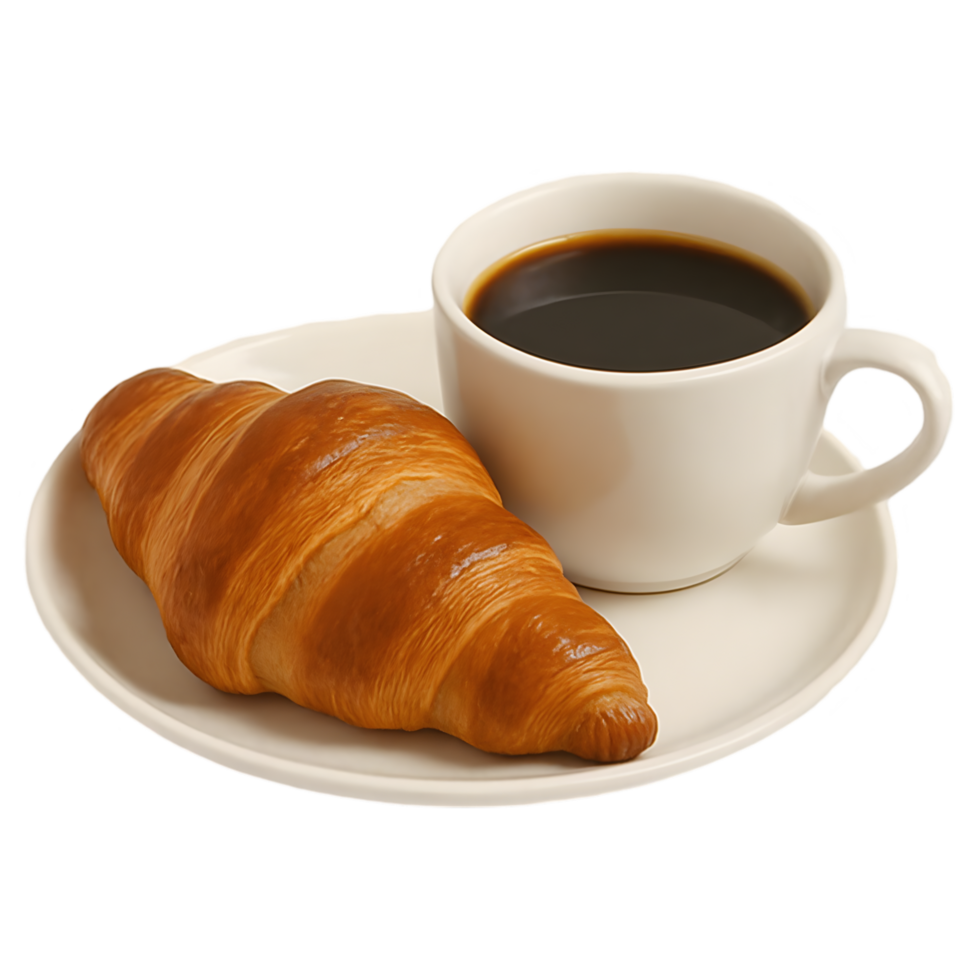 Coffee and croissant breakfast set high resolution photorealistic object png