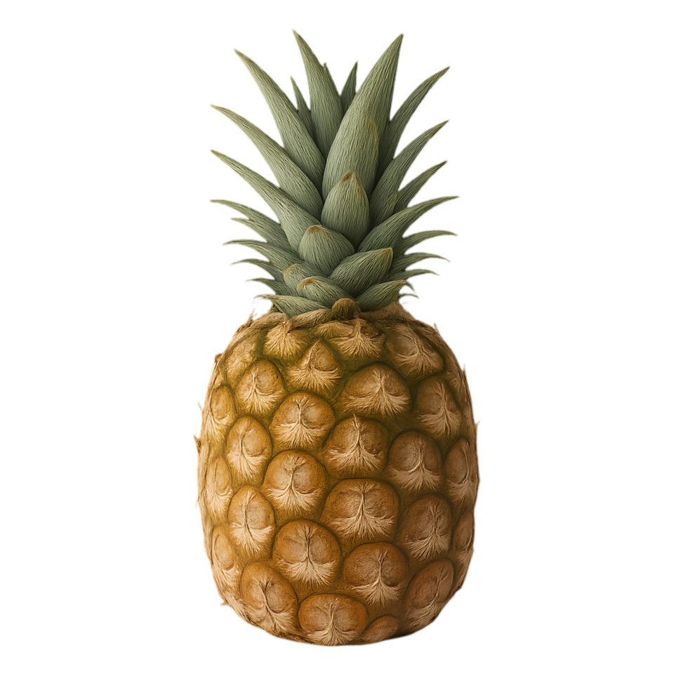 Fresh pineapple with top leaves transparent background realistic food photography natural setting close-up view tropical vibe png