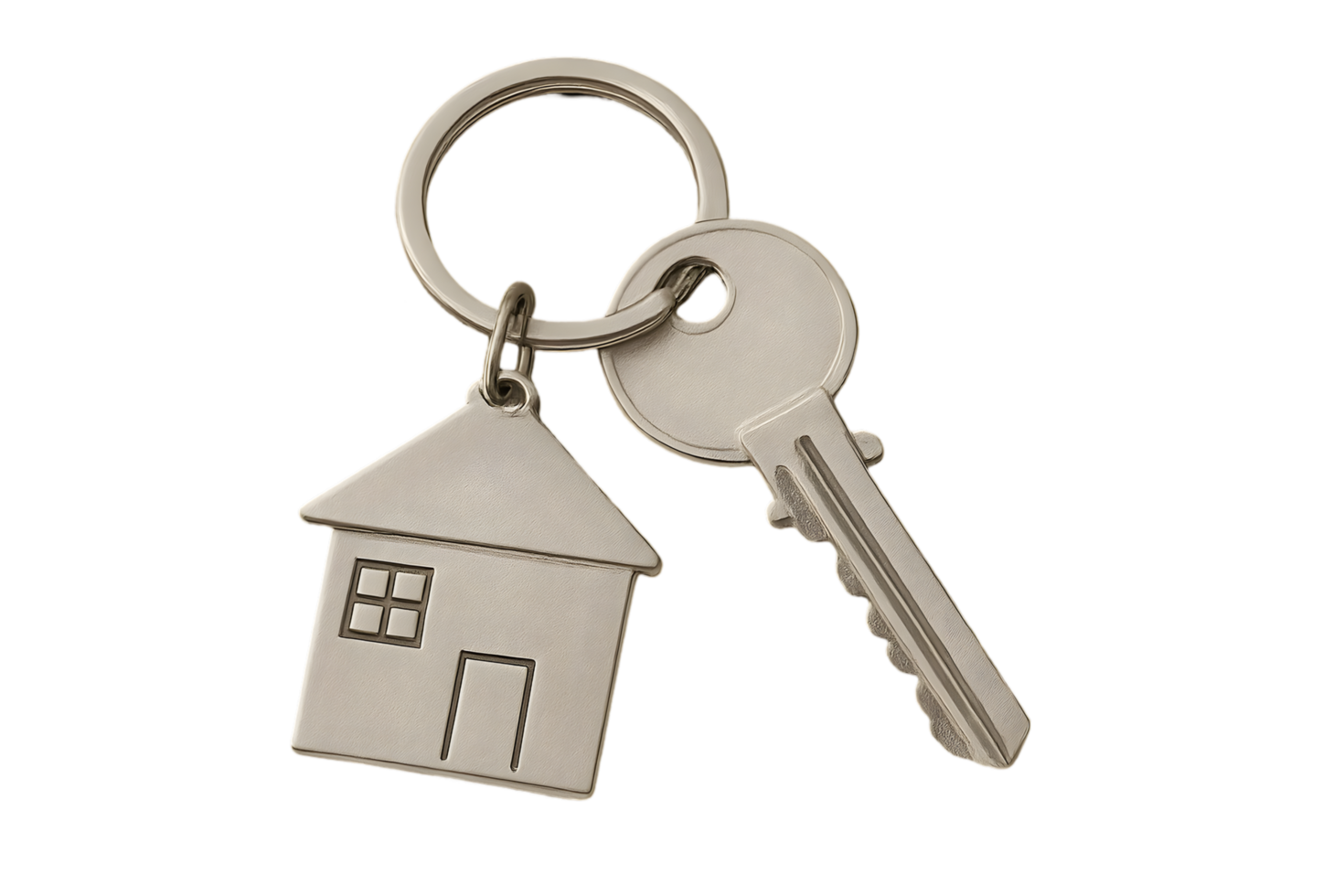 Transparent keychain with house key minimalist design indoor setting realistic focus on accessories png