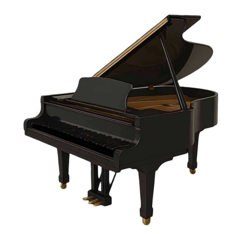 Grand piano performance studio setting isolated object high resolution photorealistic realistic object with transparent background png