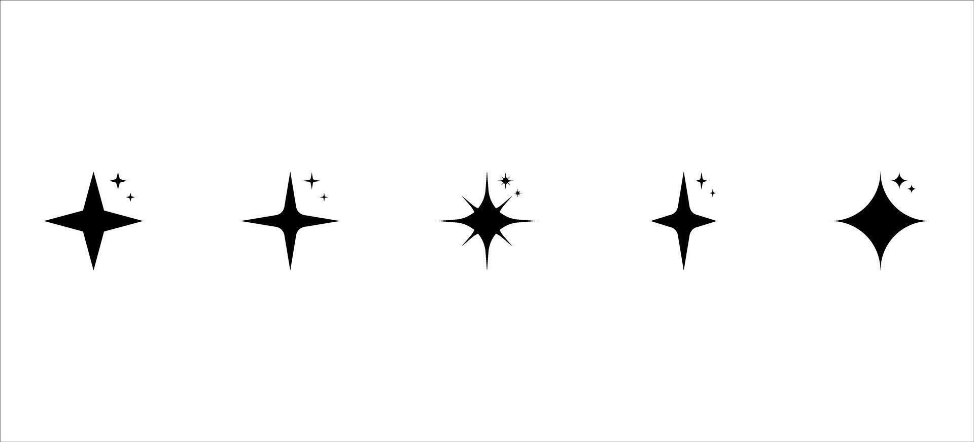 Retro star of different shapes flash silhouette set, Collection of twinkle particle stars and rays decorative symbols for design. icons y2k style basic shapes geometric graphic elements. vector
