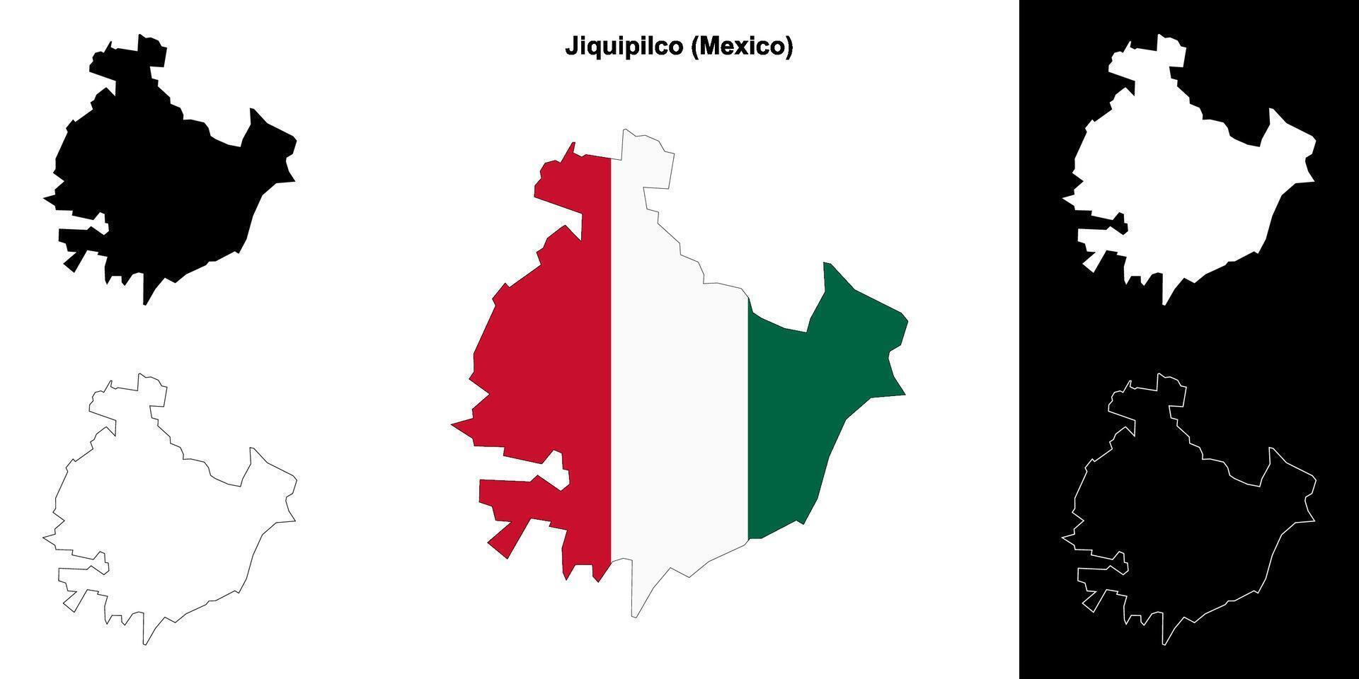 Jiquipilco municipality, Mexico outline map set vector