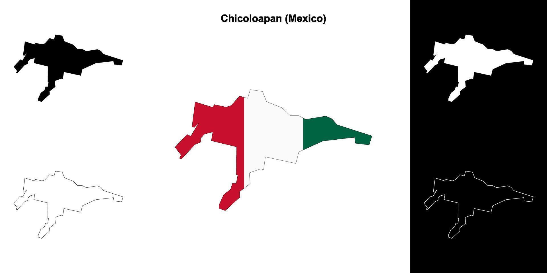 Chicoloapan municipality, Mexico outline map set vector