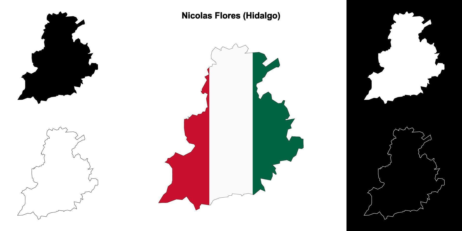 Nicolas Flores municipality, Hidalgo outline map set vector
